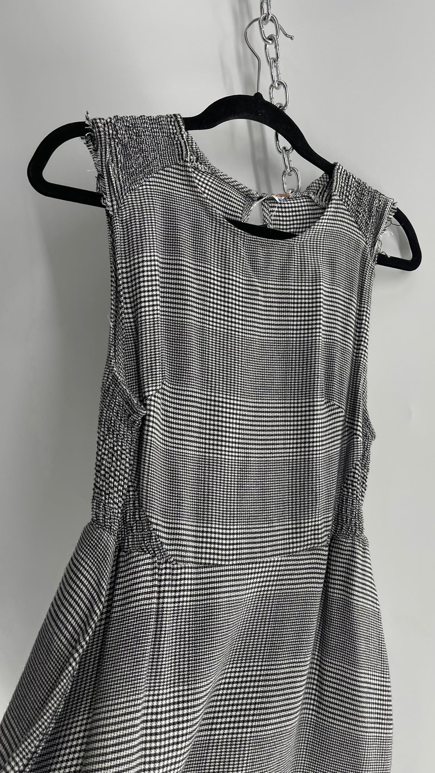 Free People Black and White Plaid Woven Dress with Smocked Details (M)