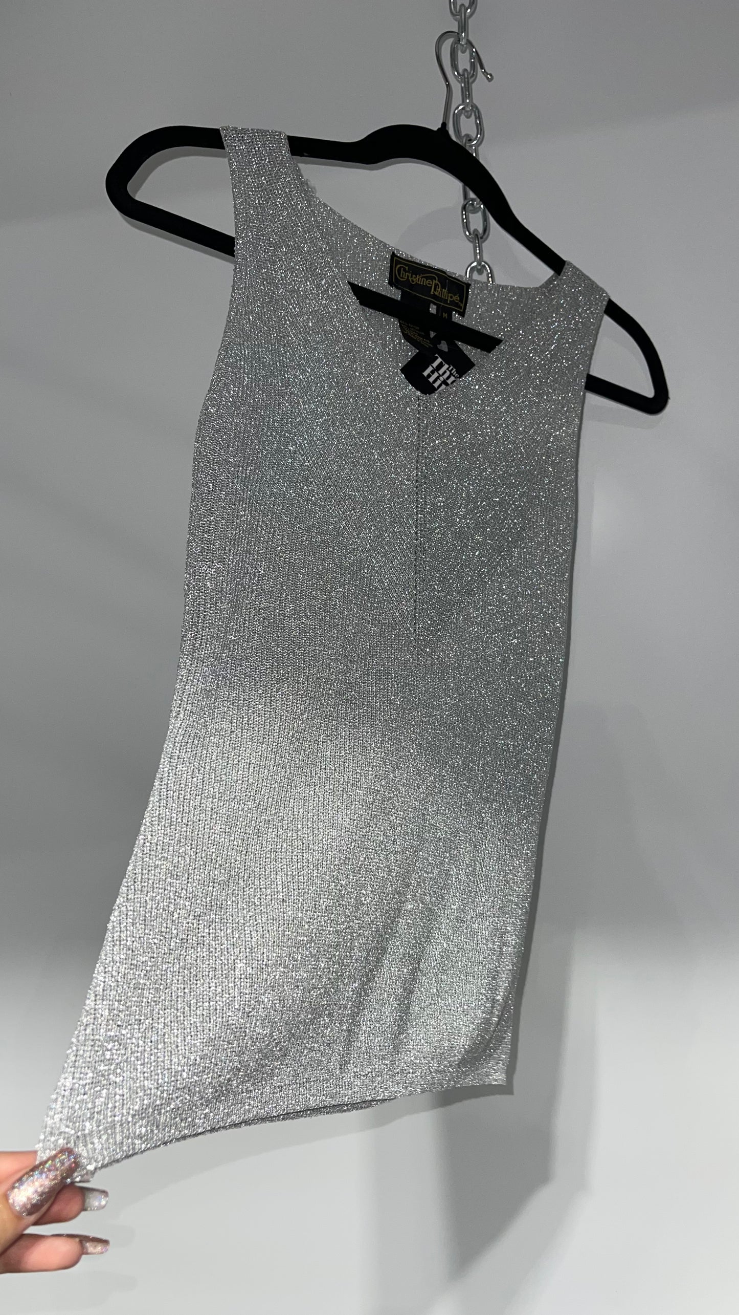 Vintage Christine Phillipe Vintage Metallic Silver Tinsel Knit Tank (Medium)