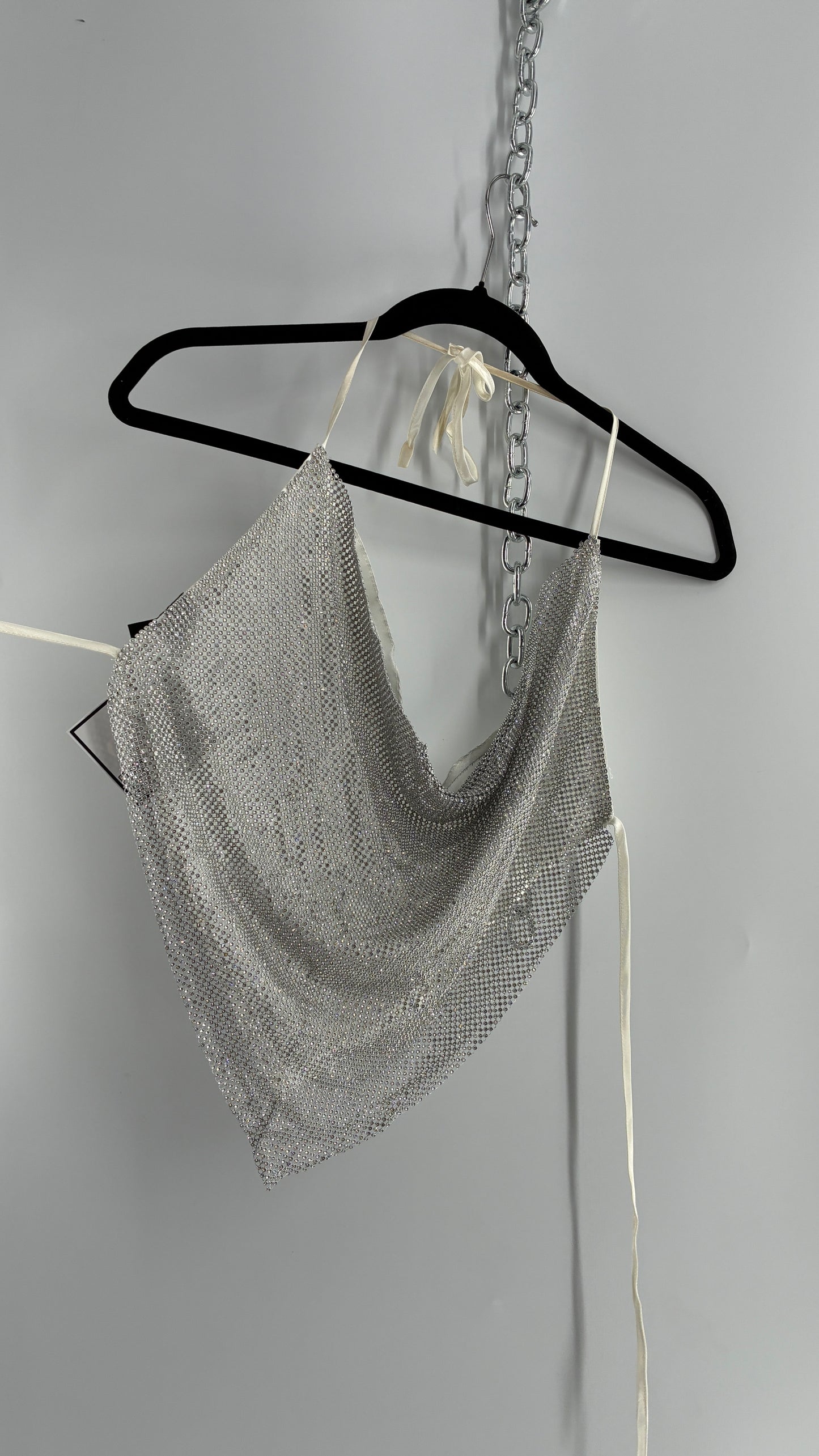 Vintage SPOON Jeans Crystal Mesh Satin Lined Backless Halter (Large)
