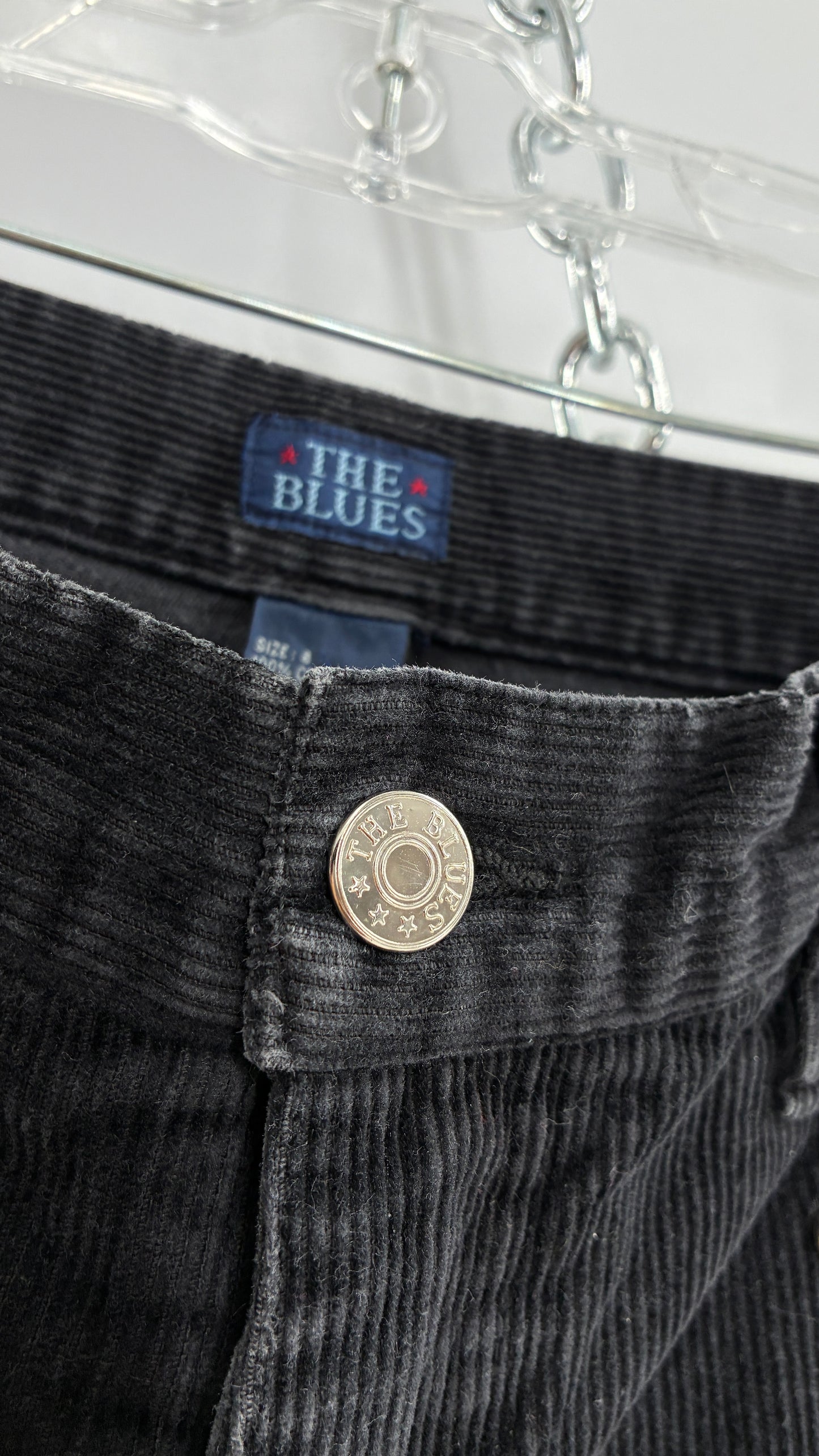 Vintage THE BLUES Grey Corduroy Side Studded Kick Flares (8)