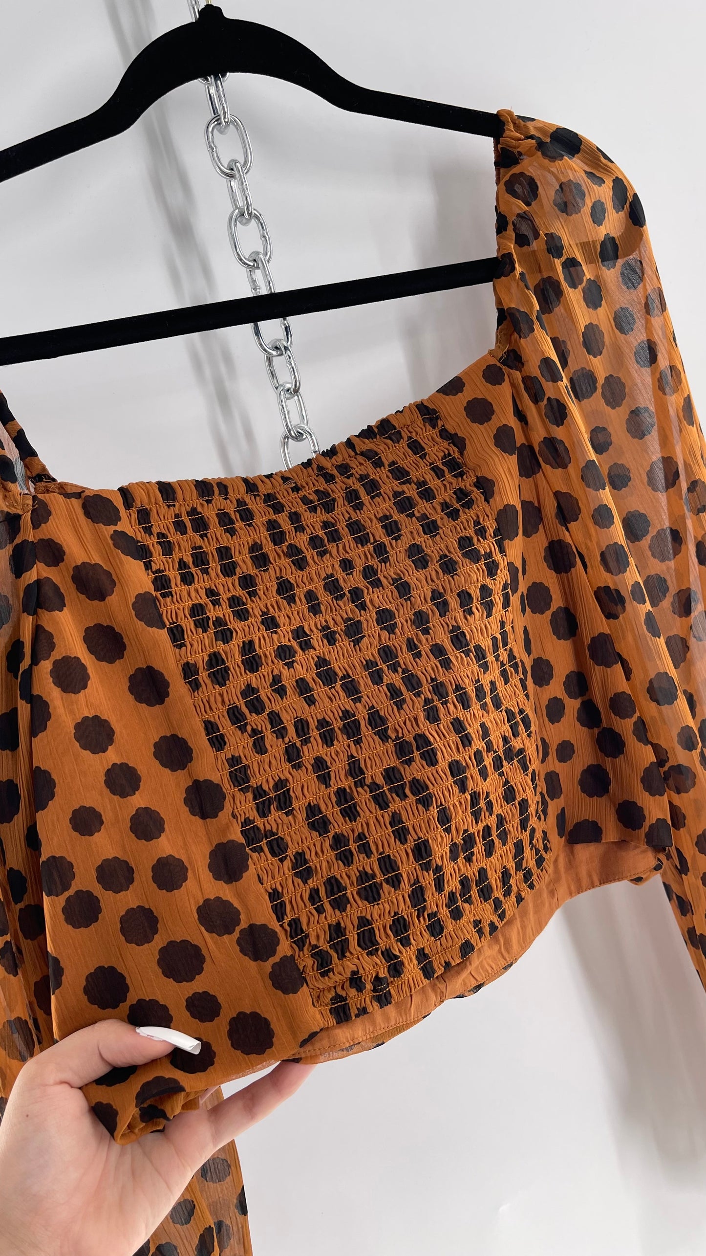 Free People Brown Black Animal Print Blouse with Ruched Bodice and Tags Attached (Large)