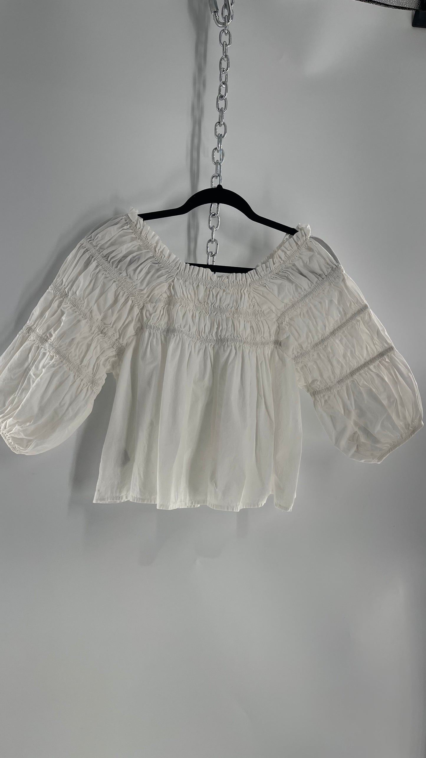 Free People White Smocked Blouse (XS)