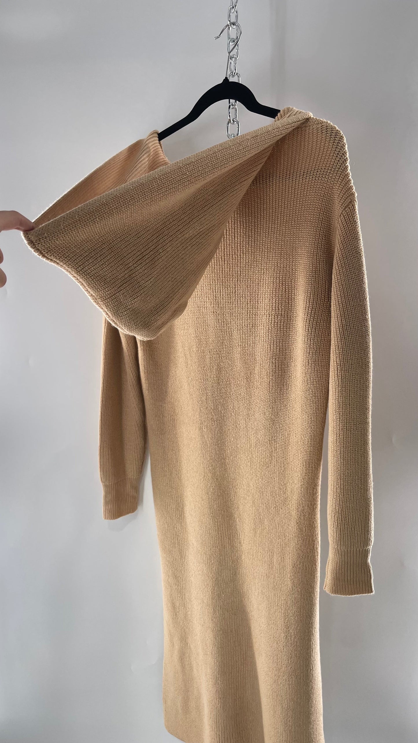 Free People Tan Knit Hoodie Maxi (Medium)