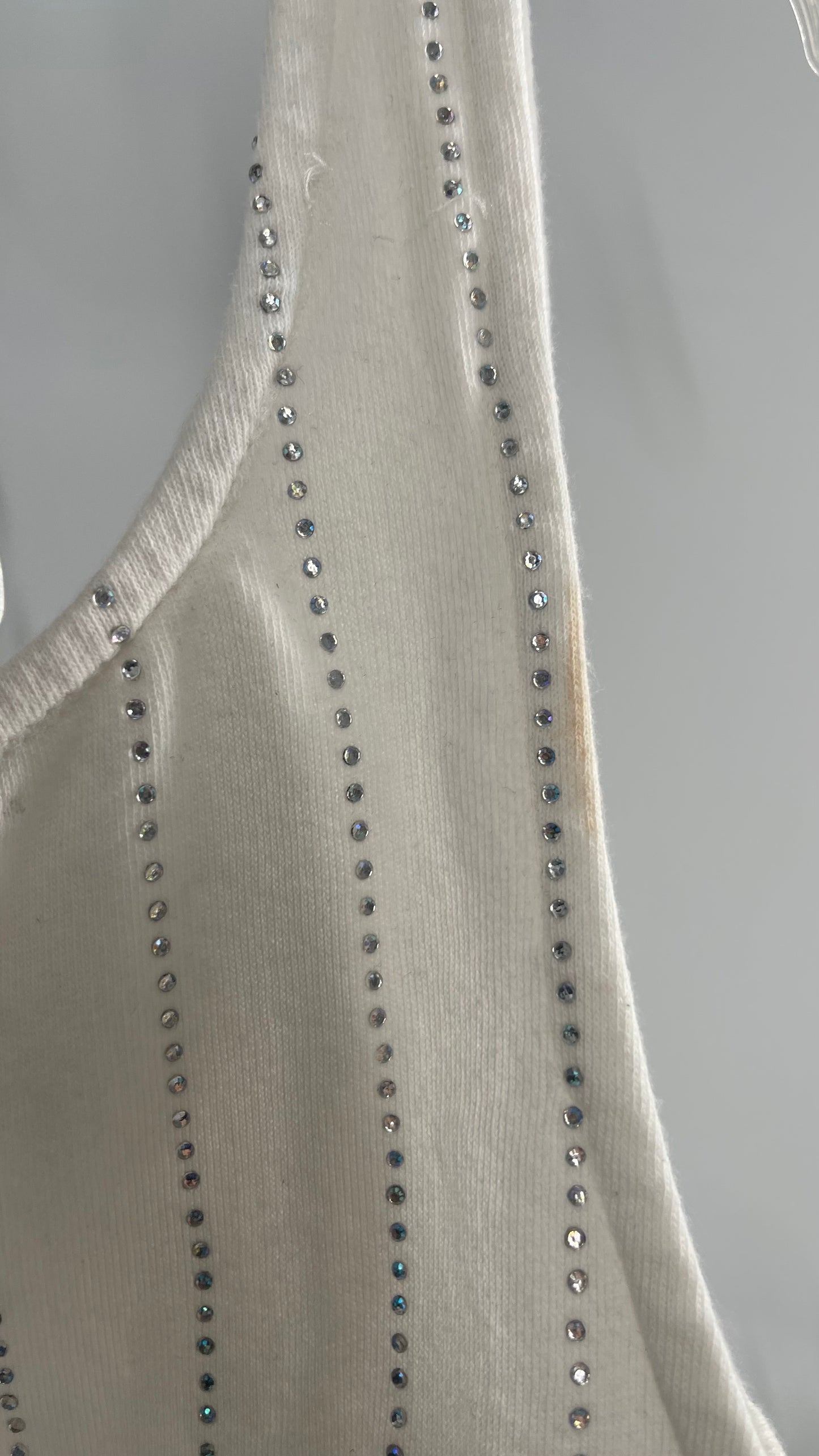 BDG White Jeans (S) With Rhinestones and Sleeveless Cropped White Top With Rhinestones Set (S)