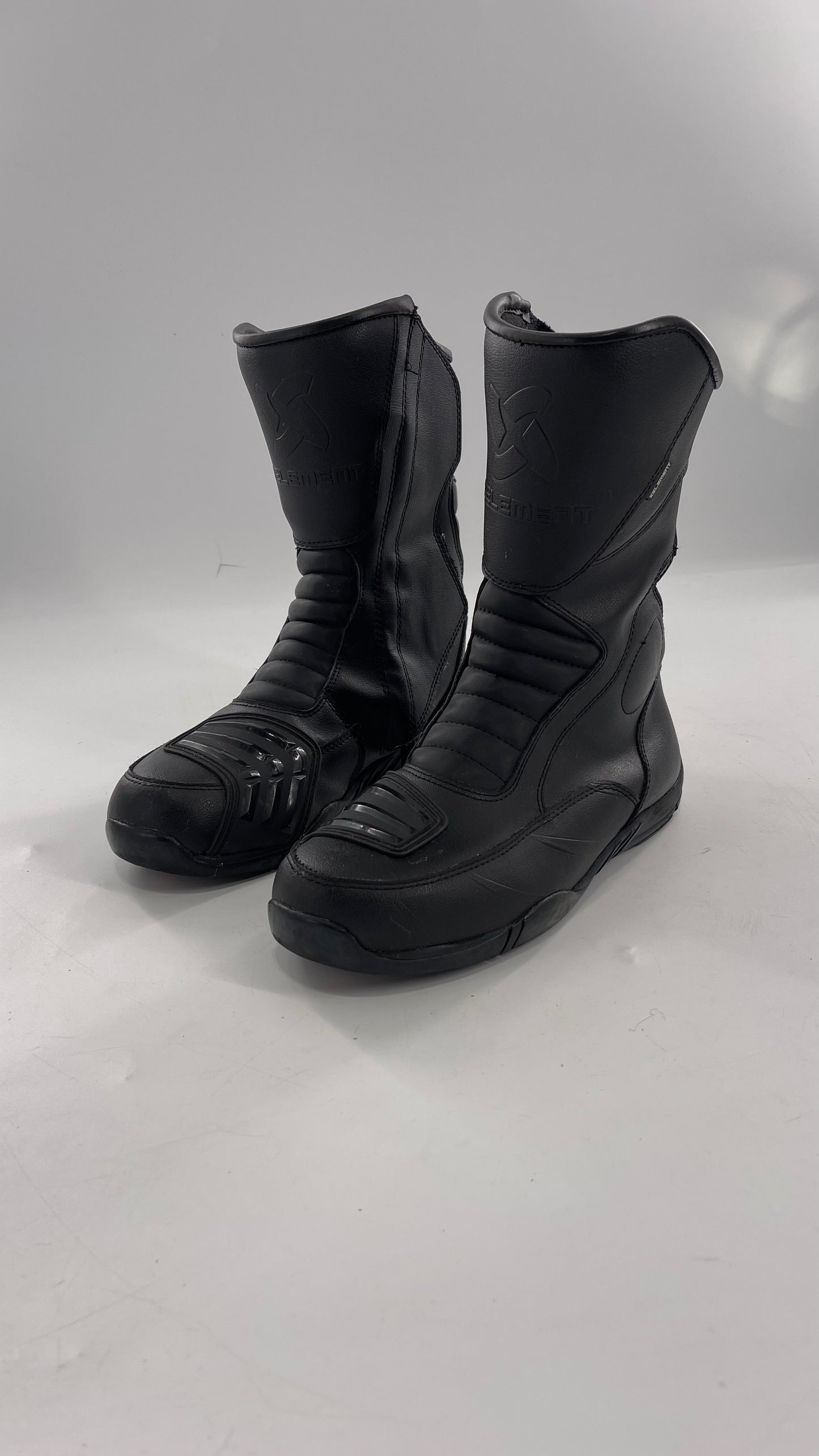 XELEMENT Black Leather Motorcycle Motocross Riding Boots (9.5)