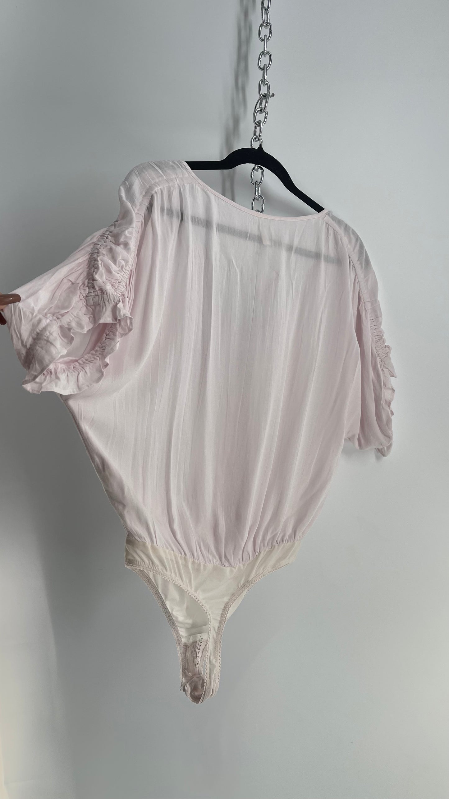 Intimately Free People Light Pink Bodysuit with Ruched Sleeve Detail (Small)