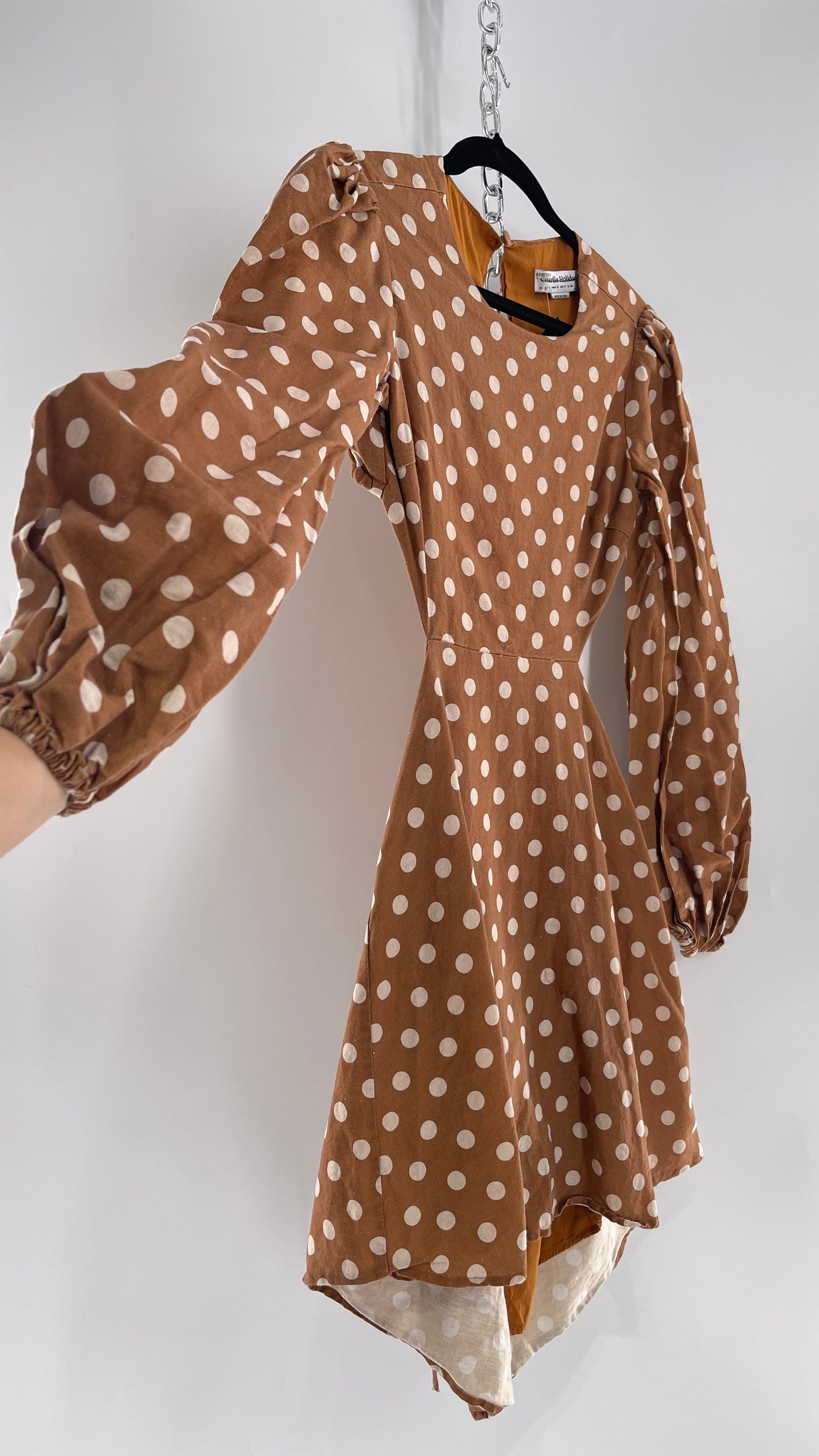 Charlie Holiday Halcyon Brown Polka Dot Open Back Linen (2)