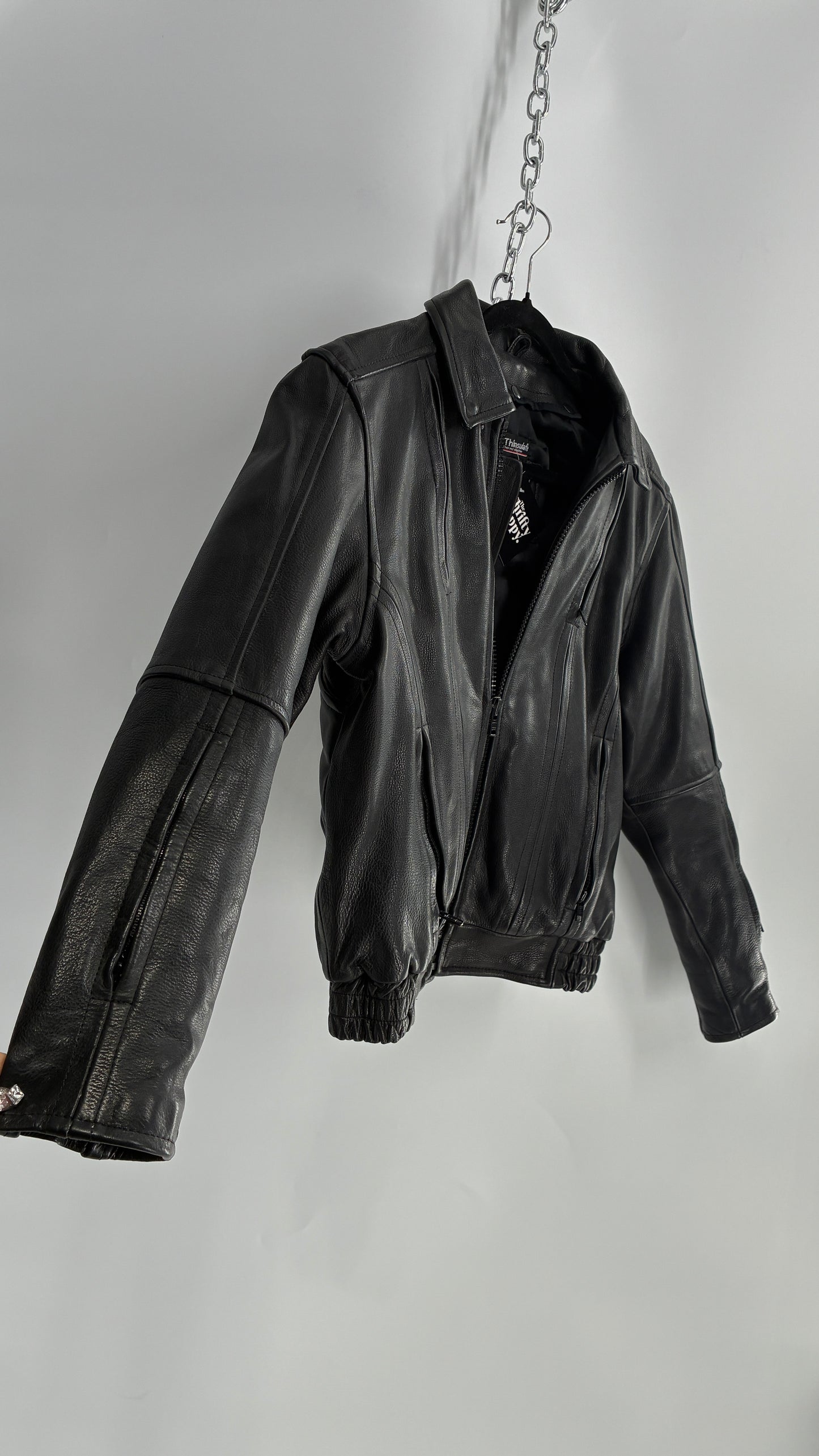 Thinsulate RAIDER Black Leather Motorcycle Bomber Jacket (12)