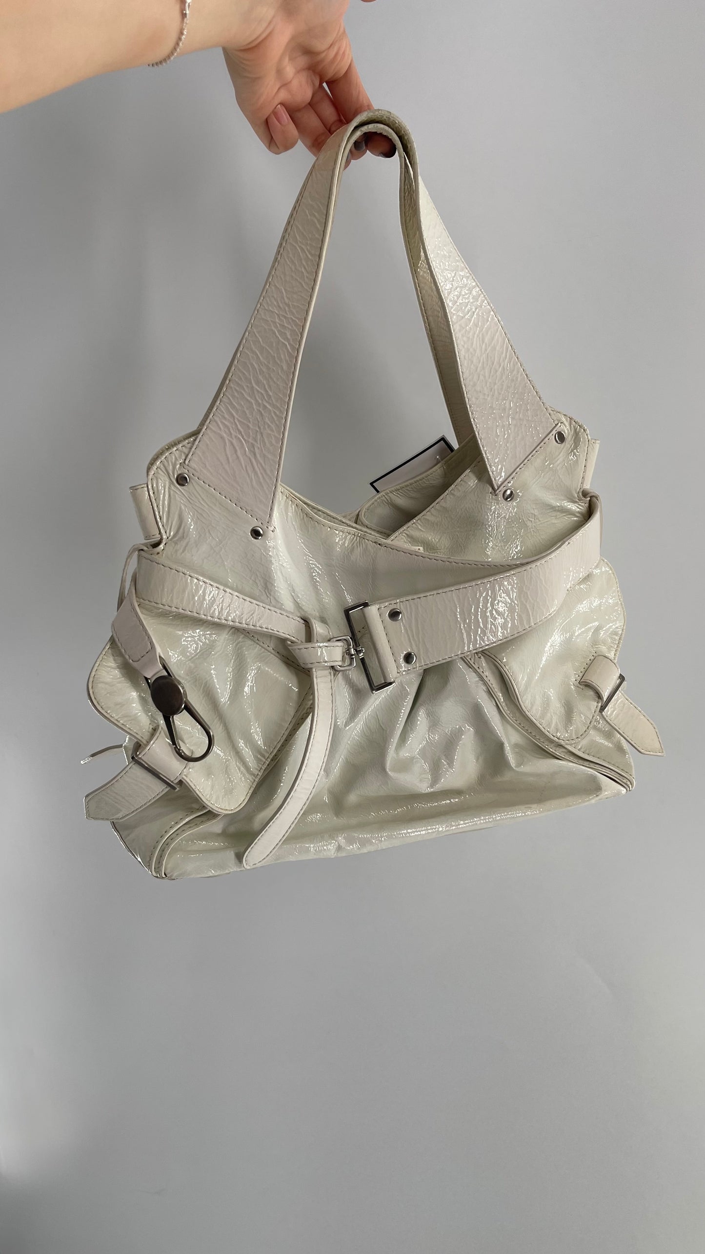 Vintage 1990s White Buckle Bag