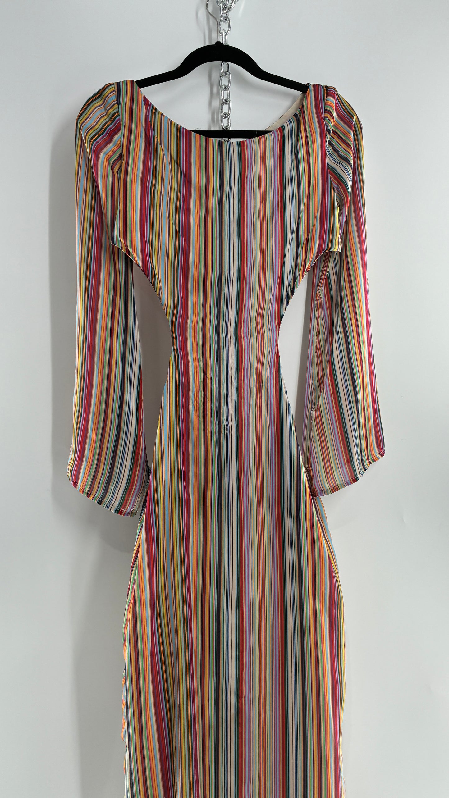 WINTERMUSE Daphne Multicolored Striped Silky Backless Cutout Dress (4)