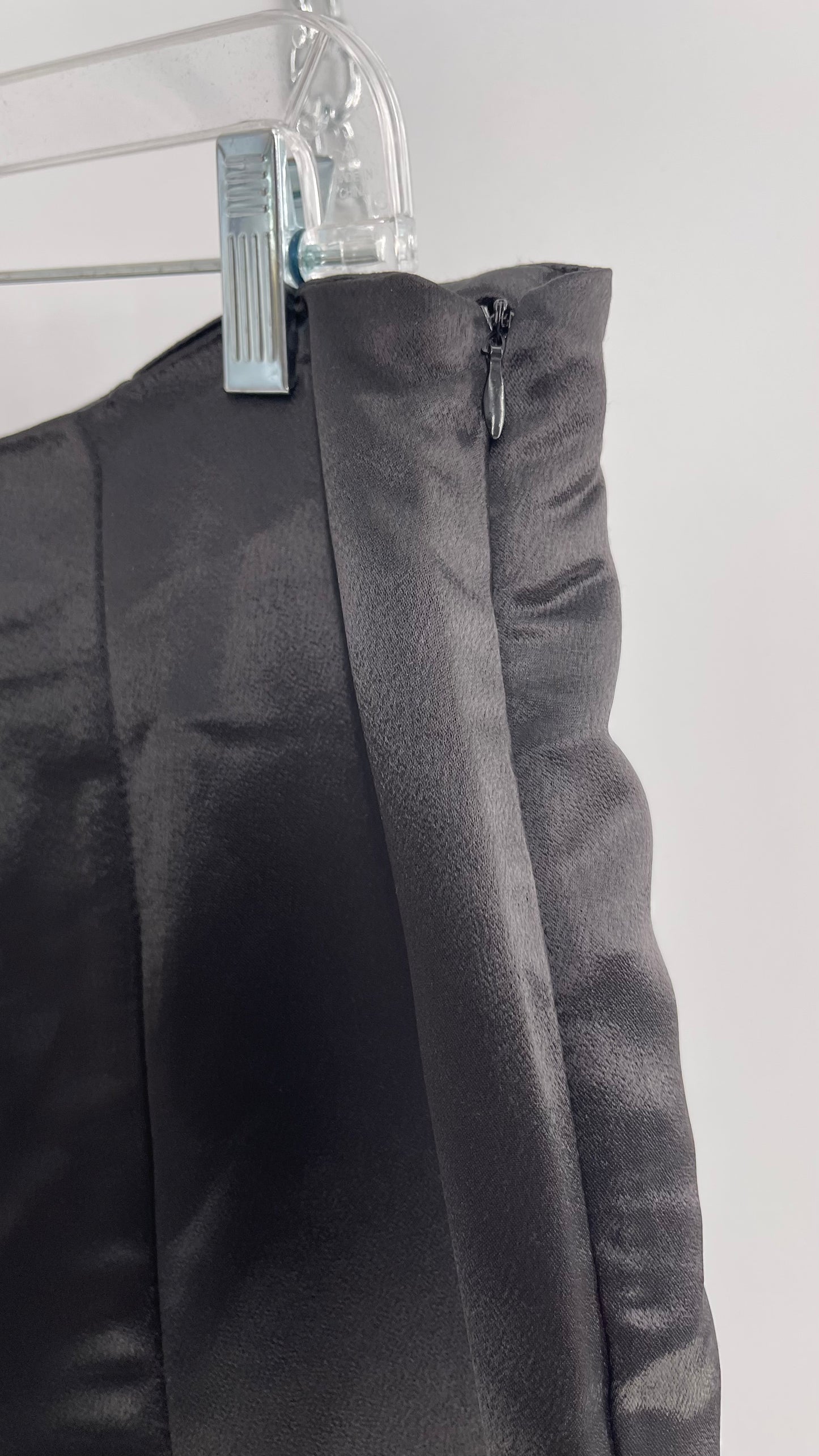 WHY Sultry Steps Black Satin Wide Leg Trouser with Vertical Strip of Satin Buttons (Medium)