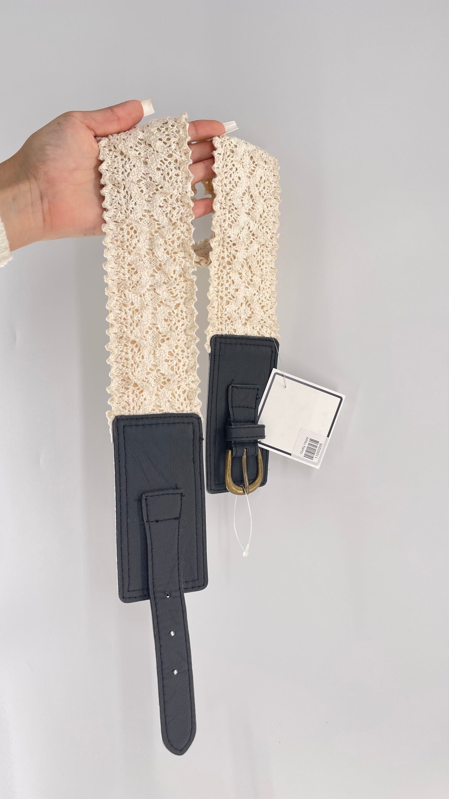 Free People Cream Color Lace Elastic Belt Size S/M