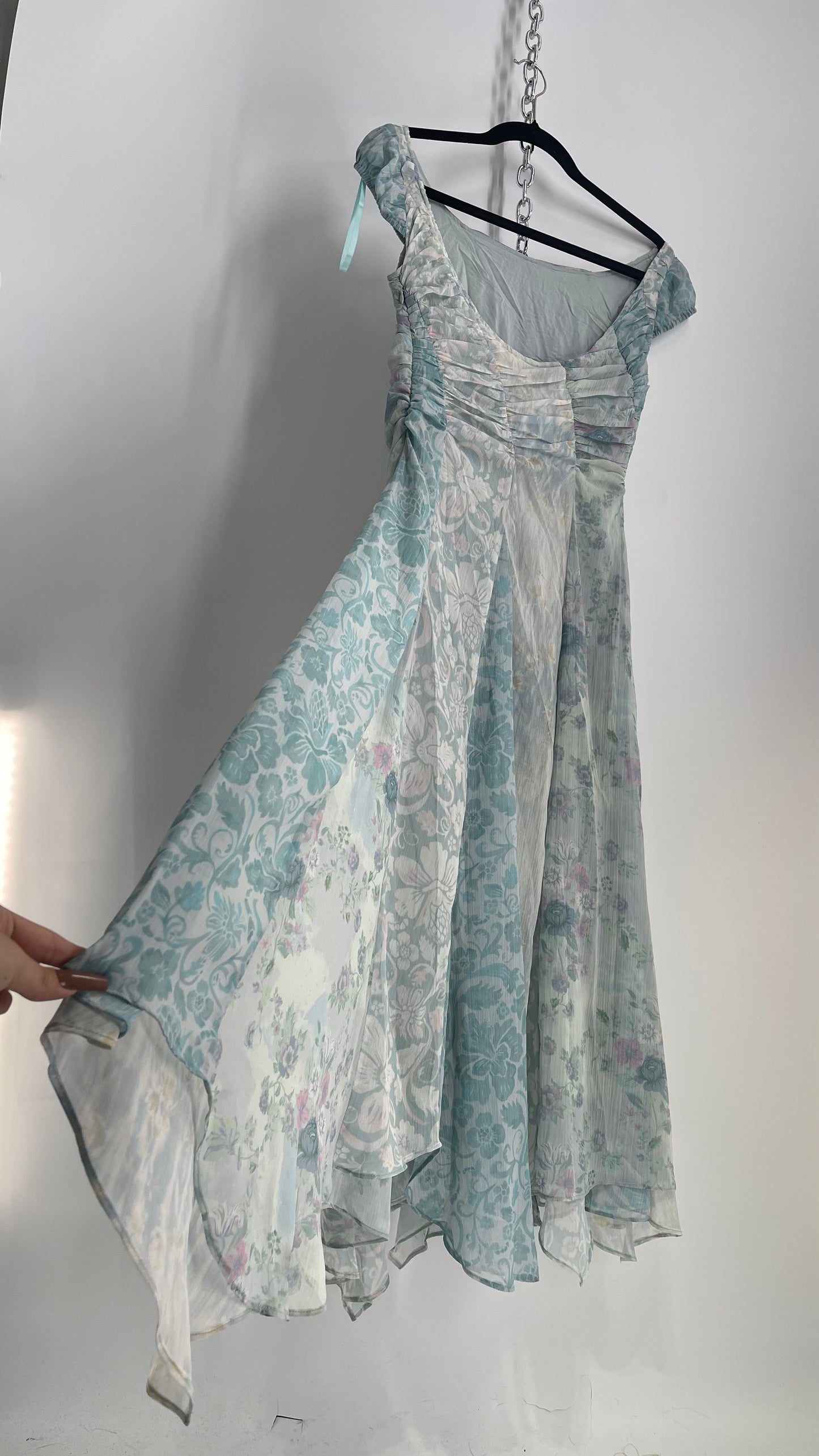 Free People Heart to Heart Blue Ruche Bust Handkerchief Hem Gown (4)