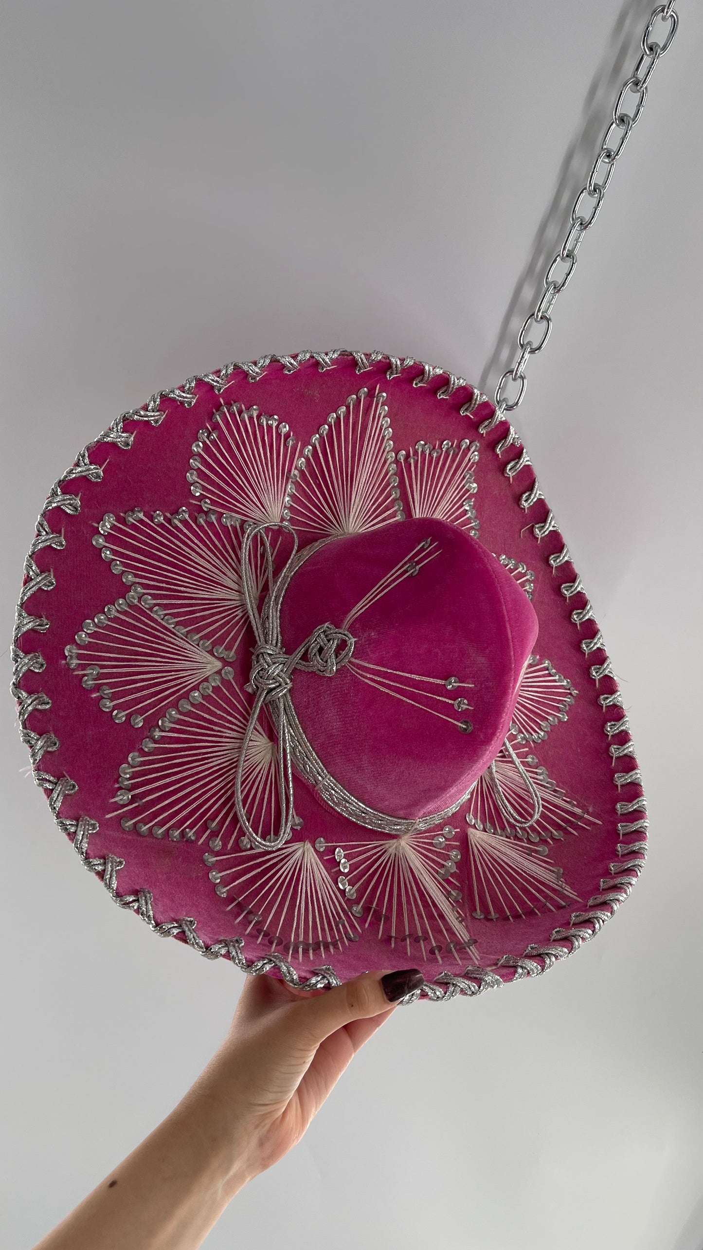 Vintage 1970s Pink and Silver Salazar Yepez Sombrero