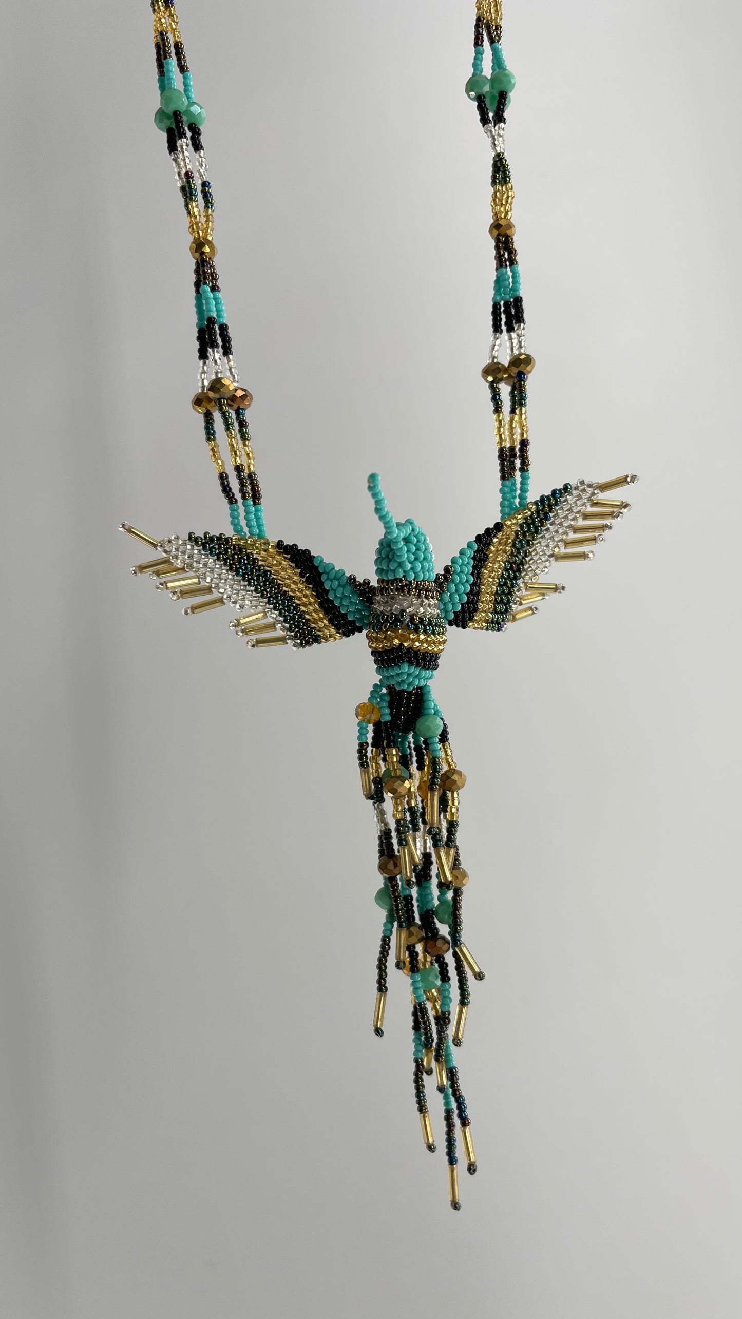 Vintage Beaded Turquoise 3D Handmade Bird Necklace