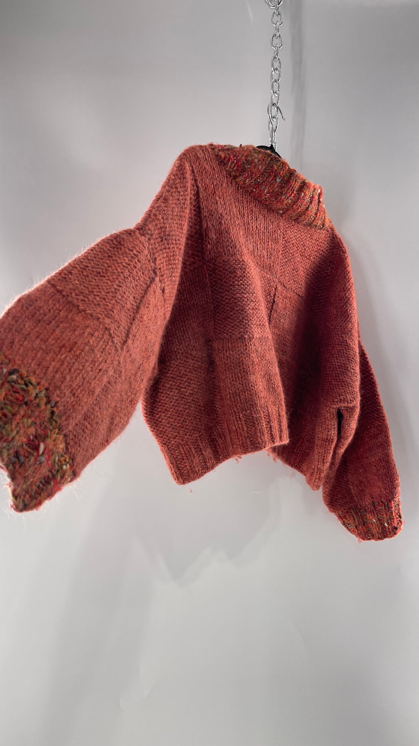 Vintage 80s Burnt Orange Cropped Thick Knit Heavy Slouchy Wool Sweater (Large)