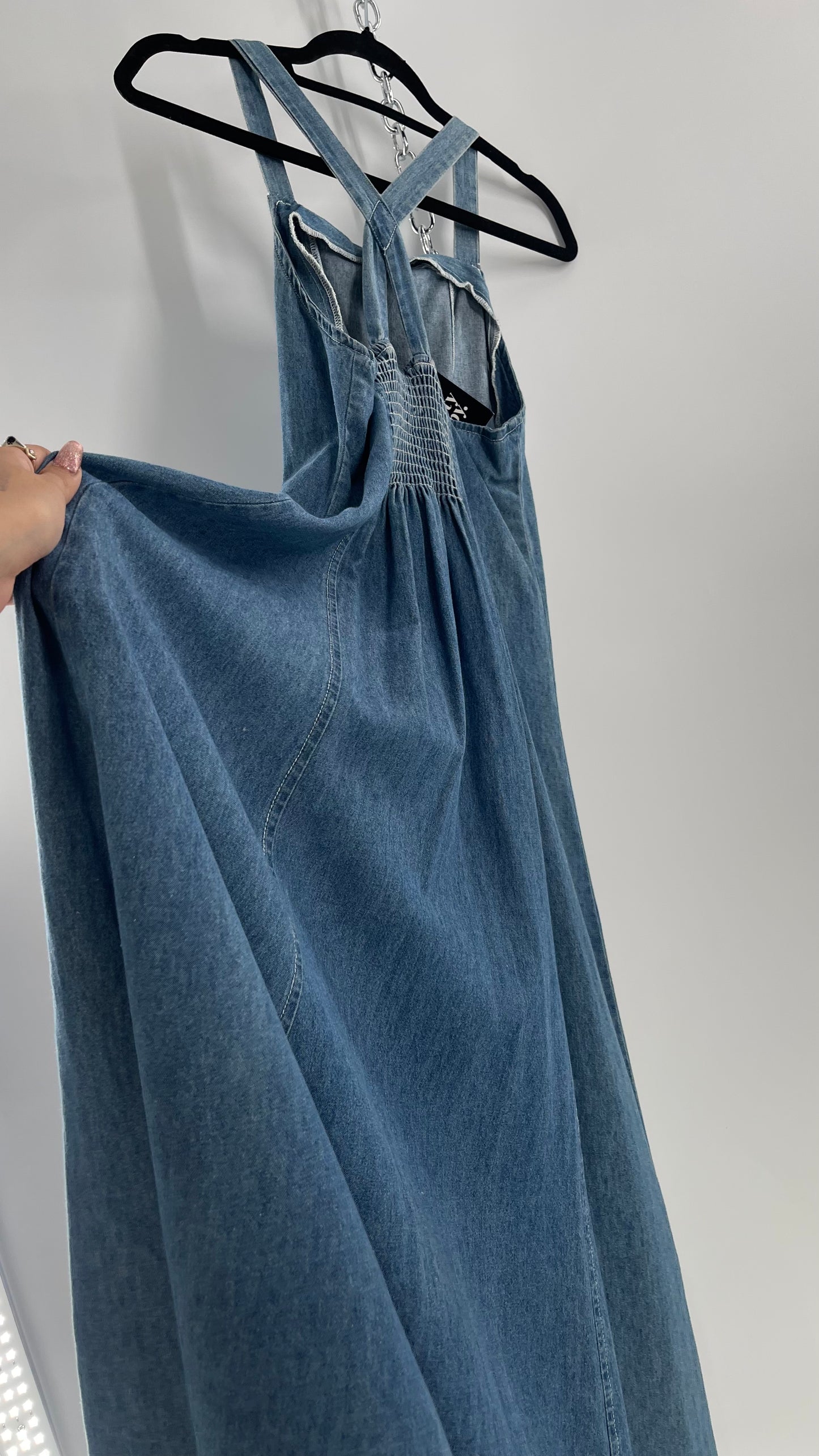 Vintage CDC Denim Triple Tie Bust Maxi Dress (6)