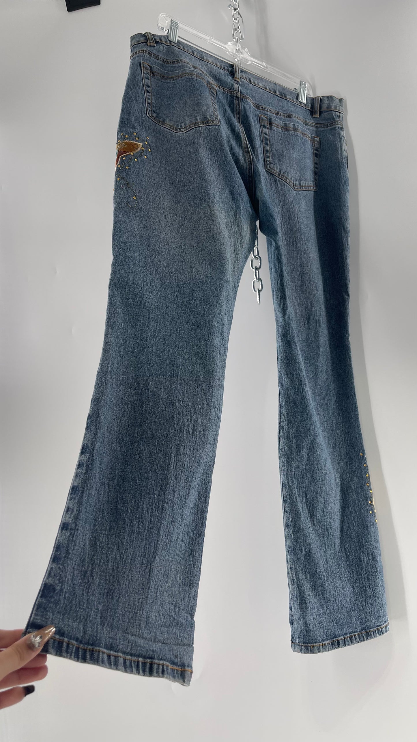 Vintage Diane Gilman Kickflare Denim with Embroidered Butterfly Motifs (14)