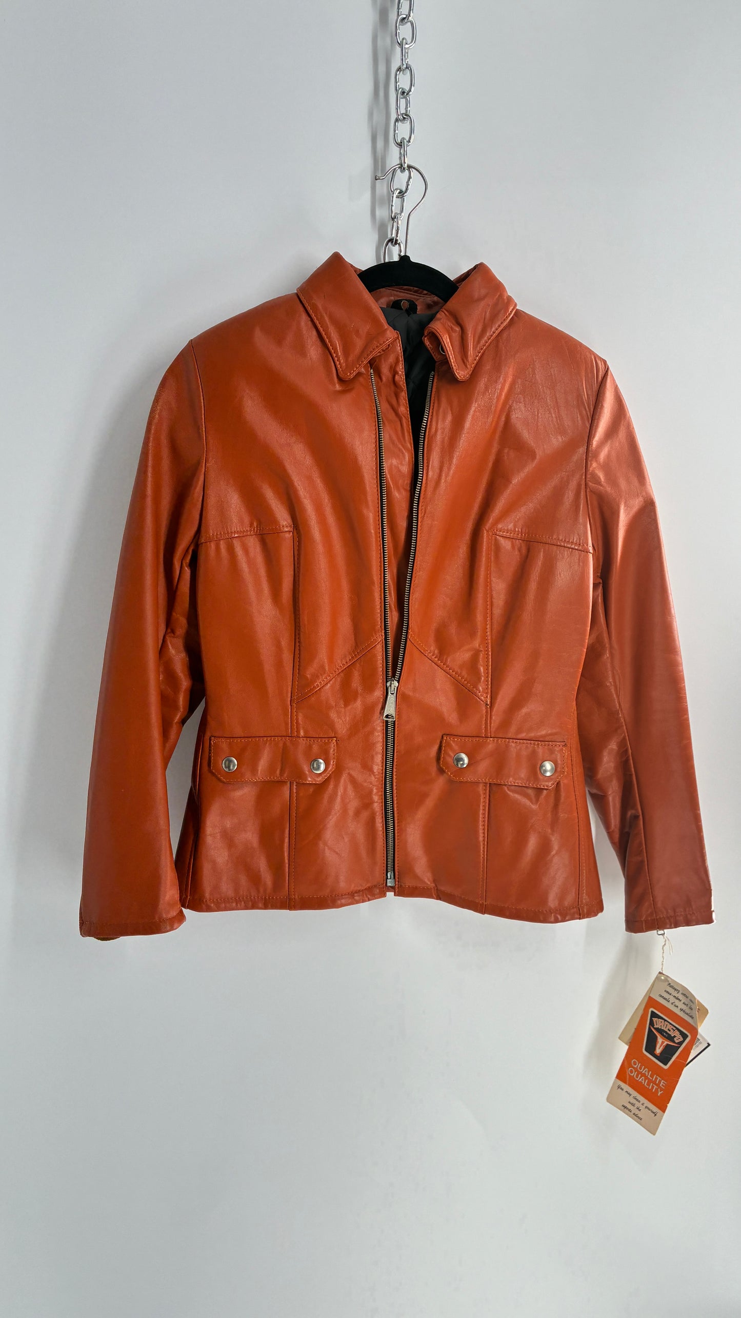 Deadstock Vintage 1970s DROSPO Orange Genuine Leather Fitted Jacket (12)