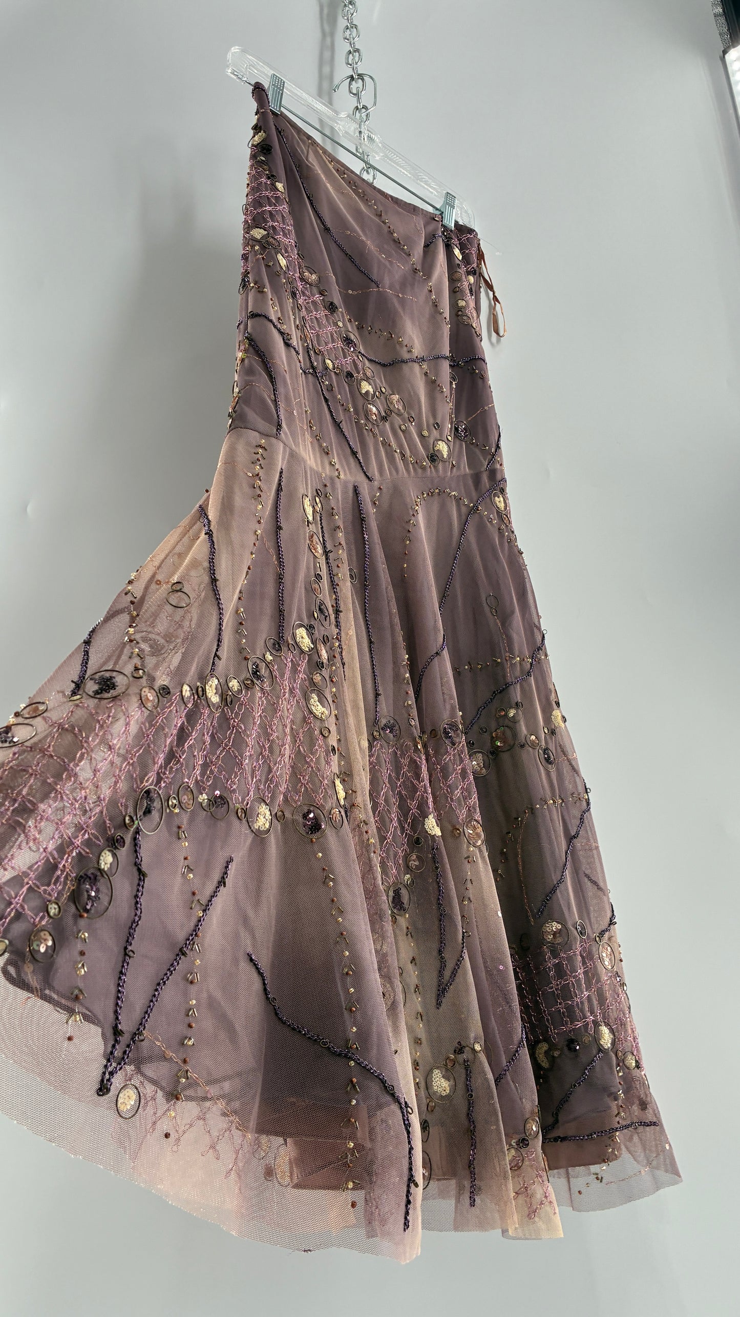 Vintage ALBERTO MAKALI Completely Embroidered and Beaded Maxi Asymmetric Dusty Purple Skirt (4)