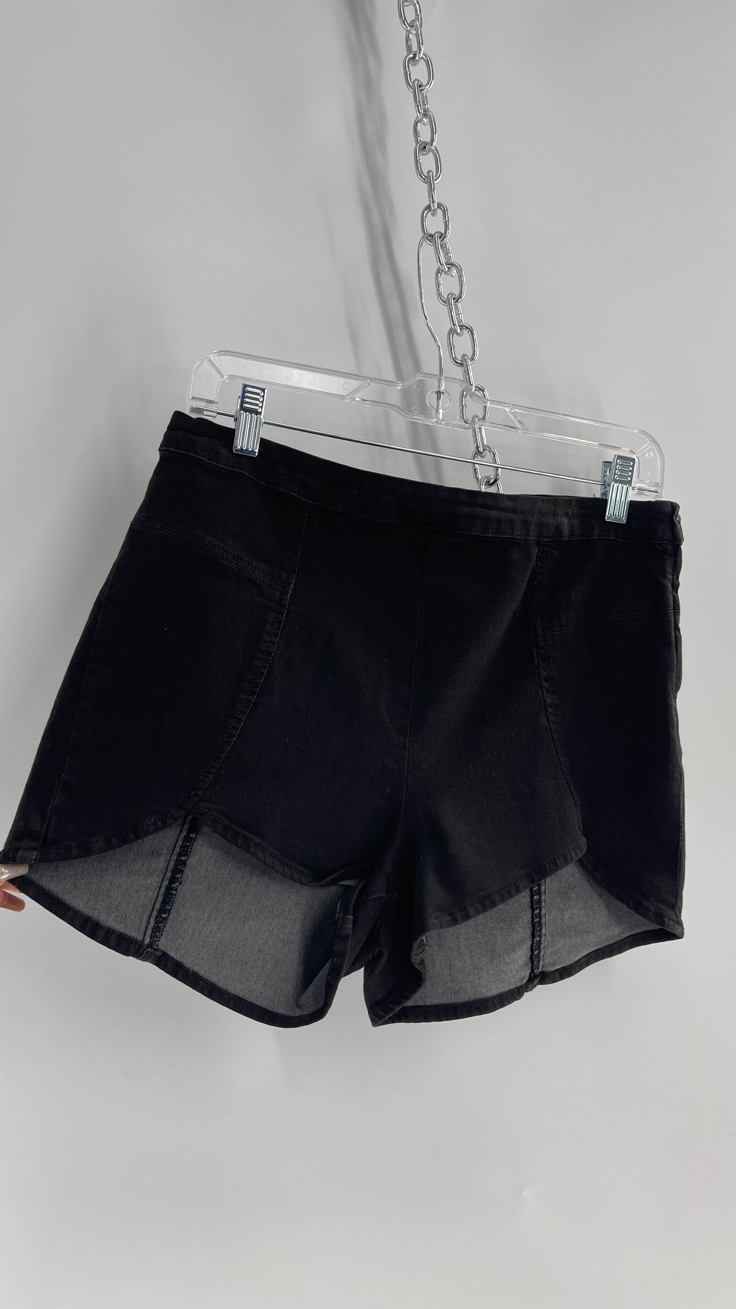 Free People Black Denim/Jean High Low Shorts(31)