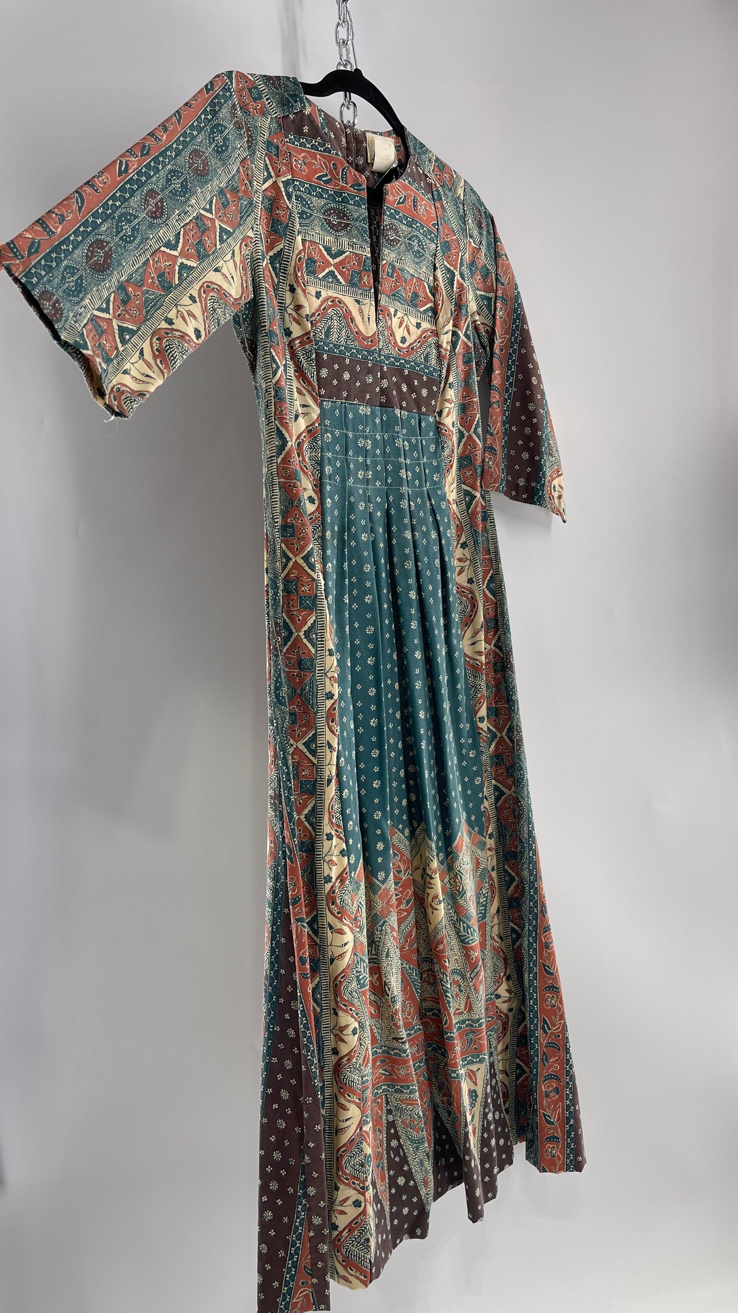 Vintage 1970s Tiffany Loungewear Full Length Brown/Blue Dress (11/12)