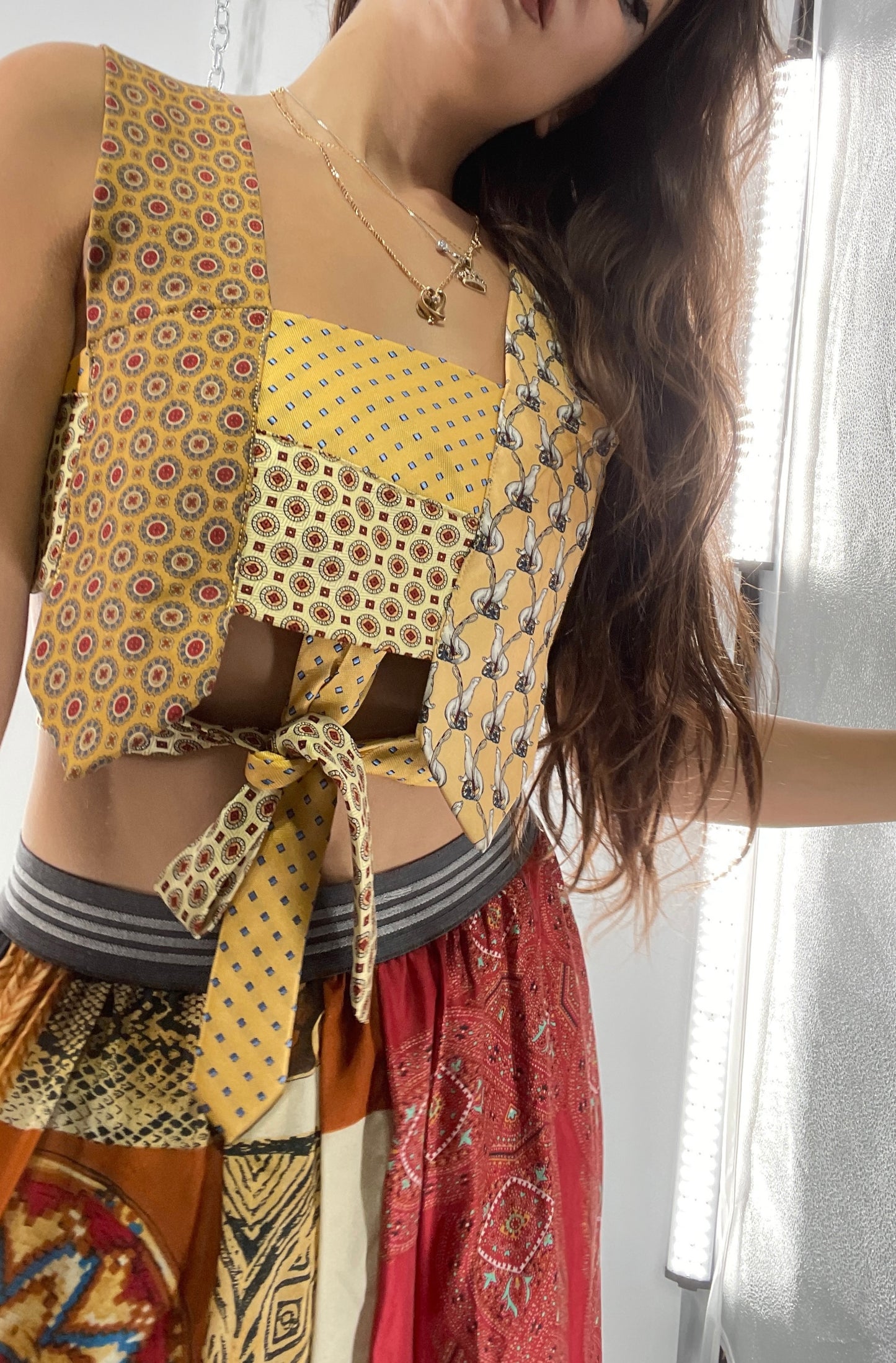 CUSTOM Handmade Yellow “All Tied Up” Cropped Blouse (One Size)