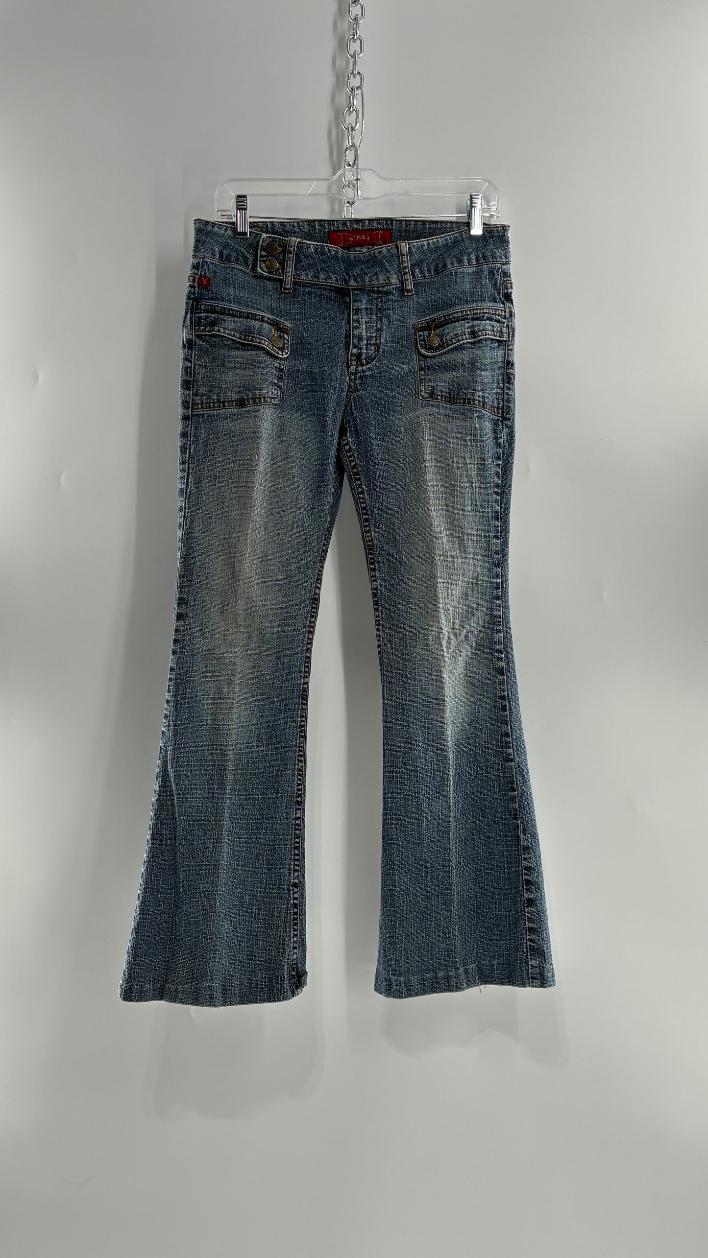 Vintage Pocket Side Low Rise, Kick Flare Jeans with Side Button Closure YMI (11)