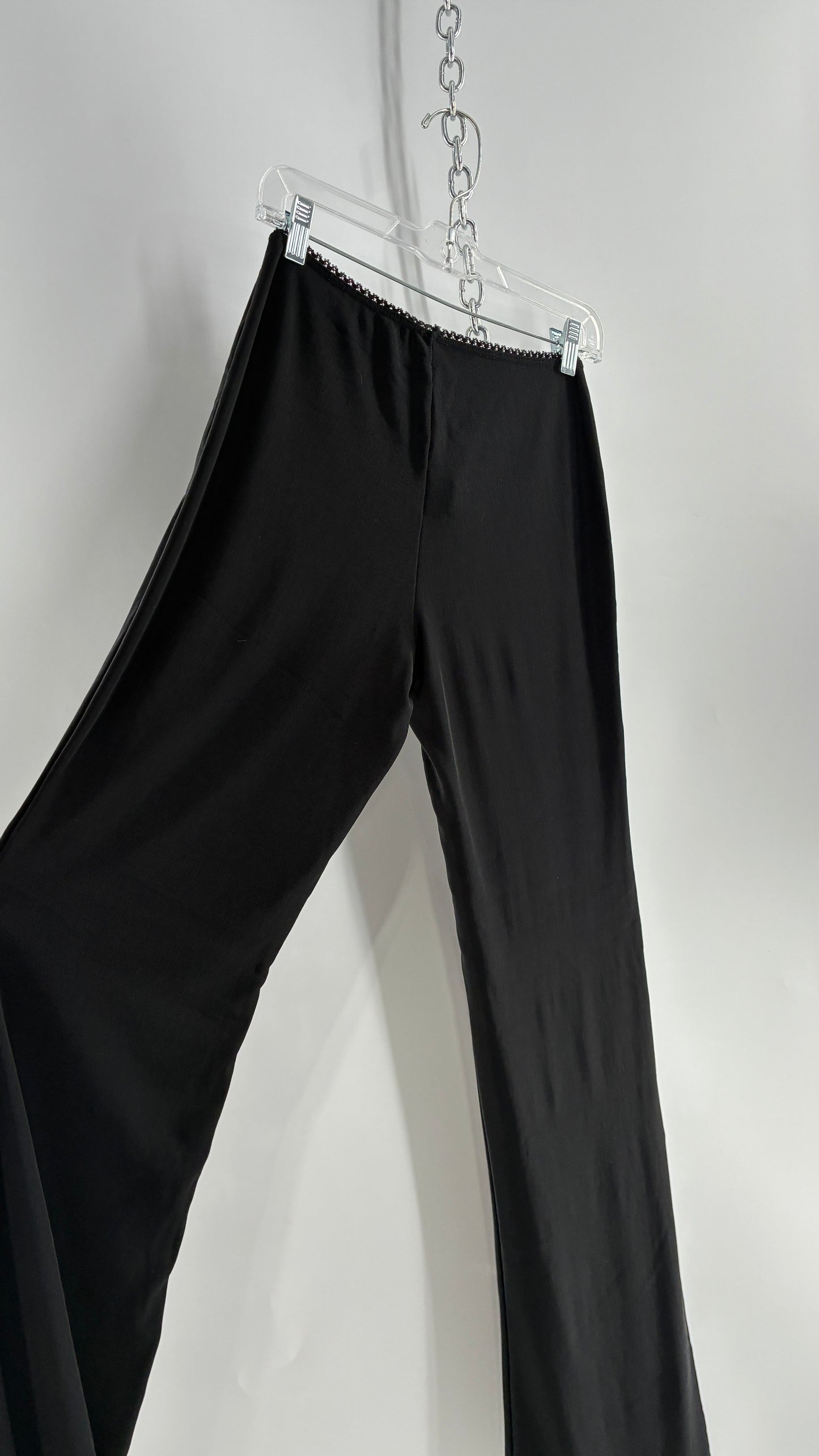 Vintage ACTIVE USA 1990s Black Thick Low Rise Yoga Pants with Bow Front (Medium)