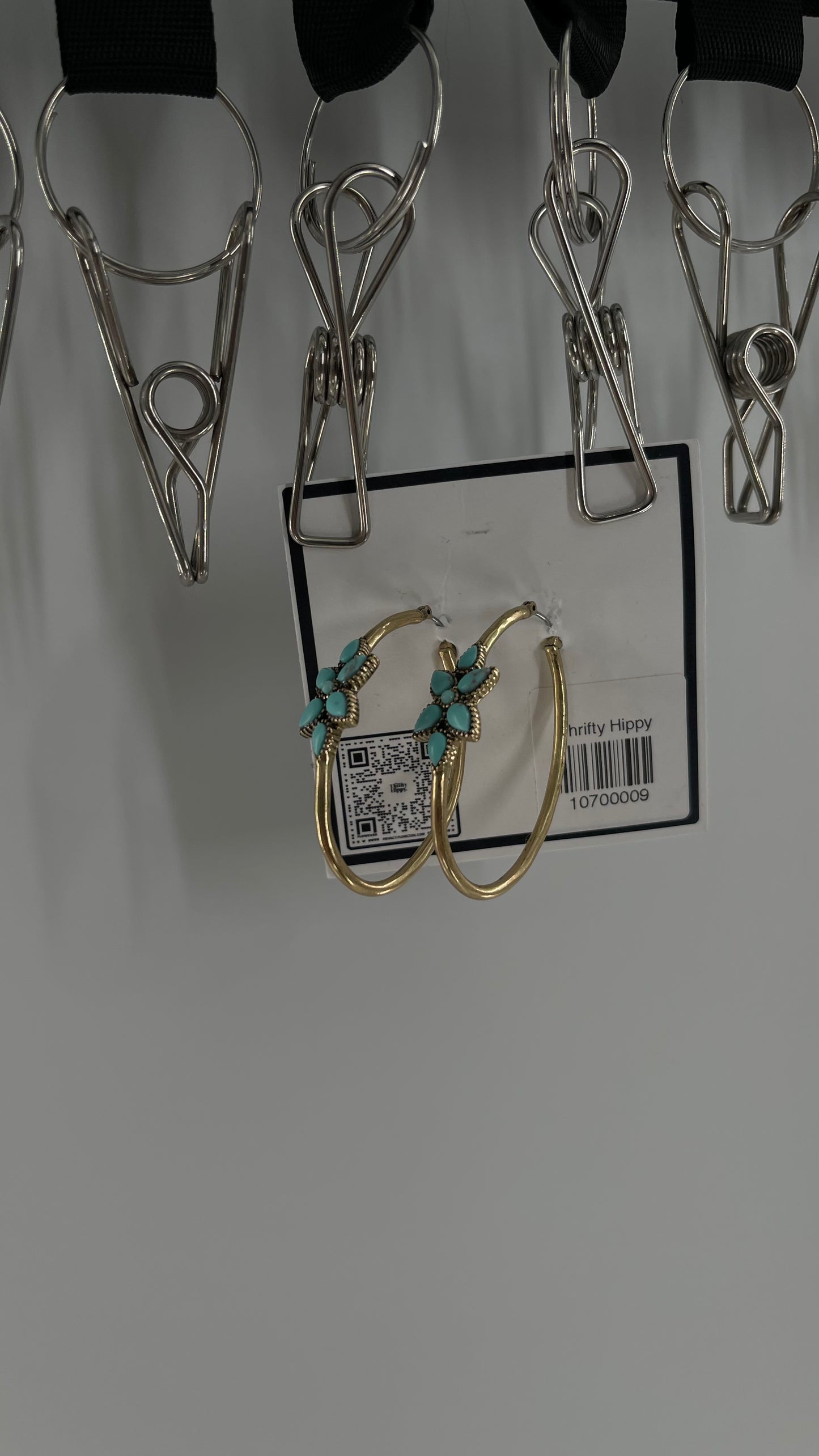 Free People Gold Metal Hoop Earring with Turquoise Stones