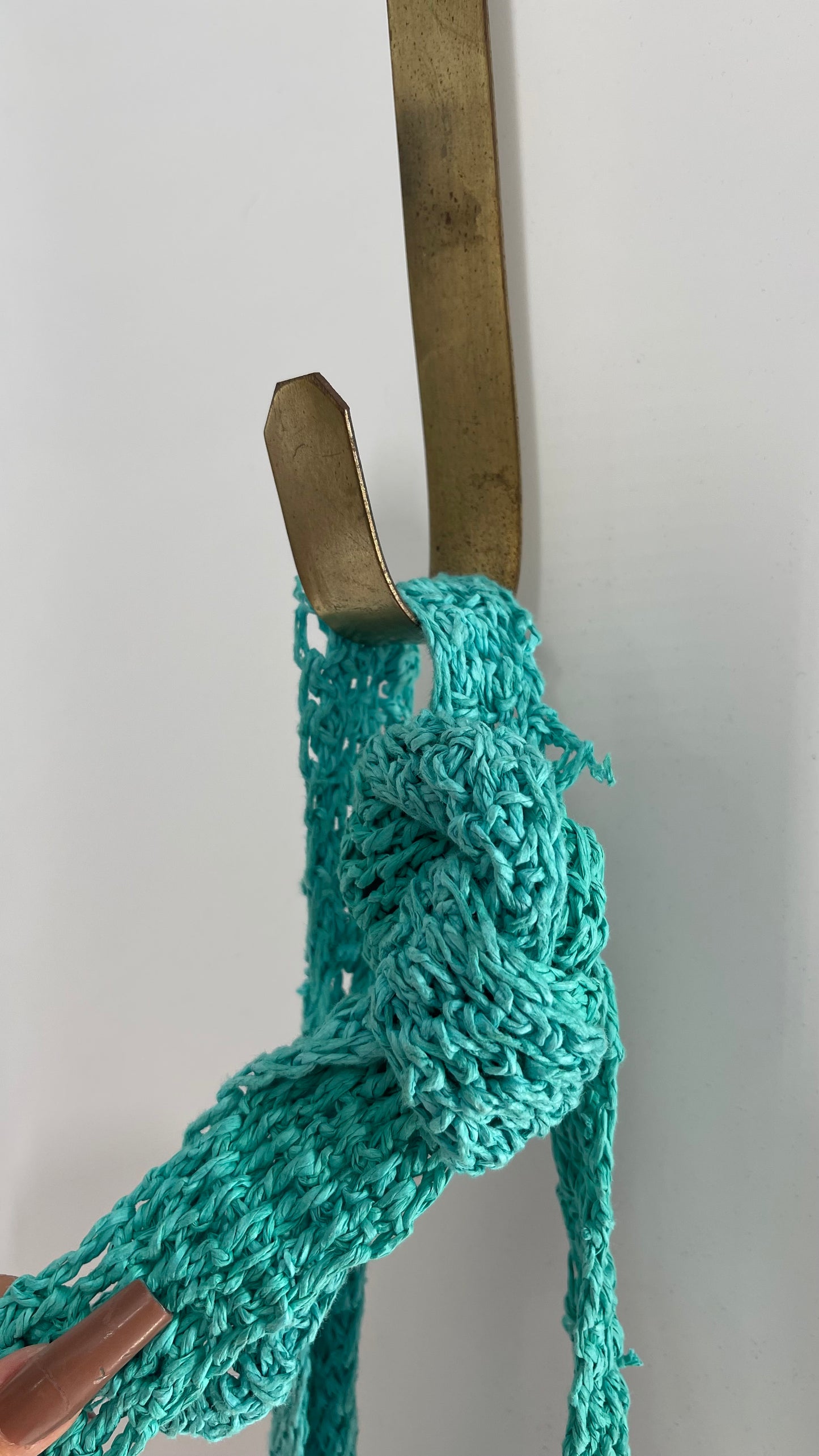 Turquoise Blue Straw Flower Tote Bag