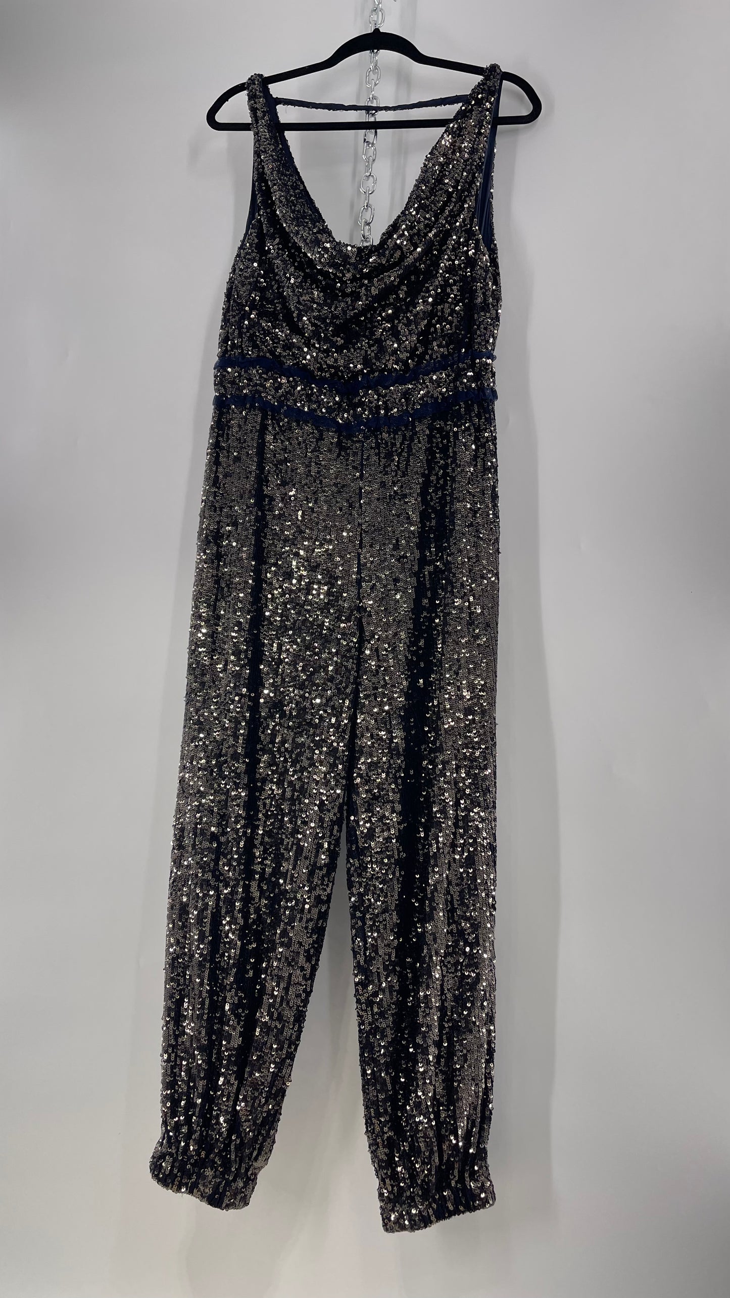 Free People Navy Sequin Jumpsuit (S)