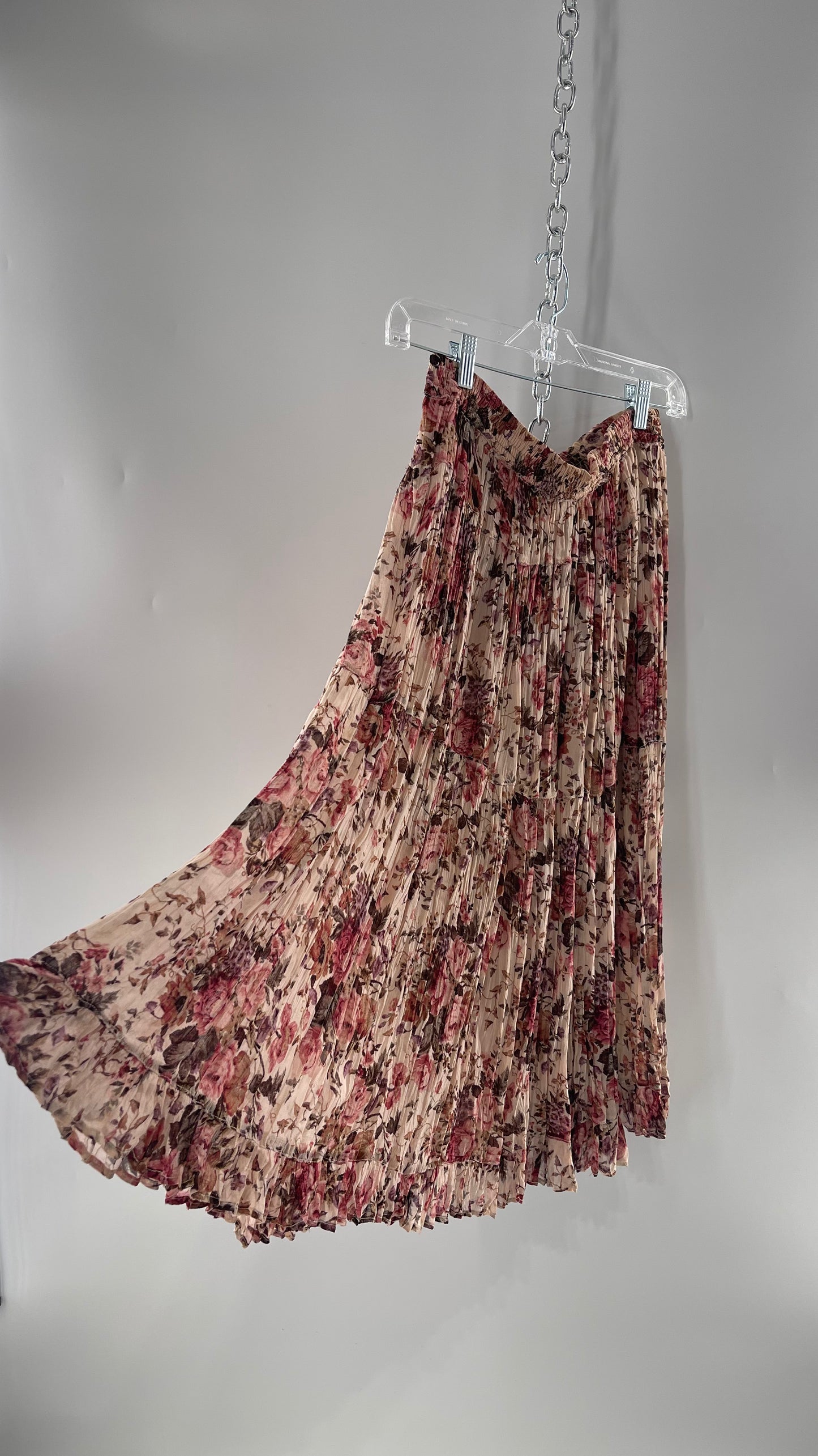 Vintage Hand Made Romantic Pink Floral Skirt (L)