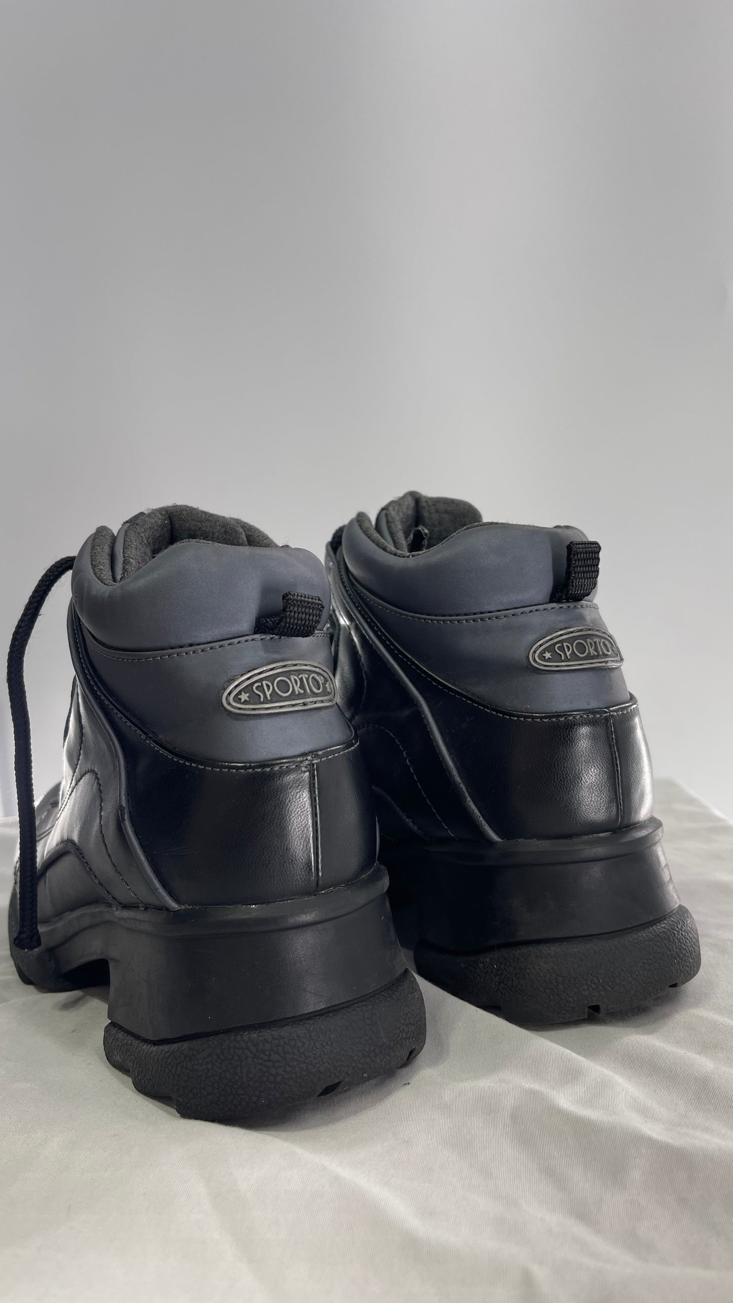 1990s Vintage SPORTO Metallic Blue and Black Round Toe Platform Sneaker Boot (9)