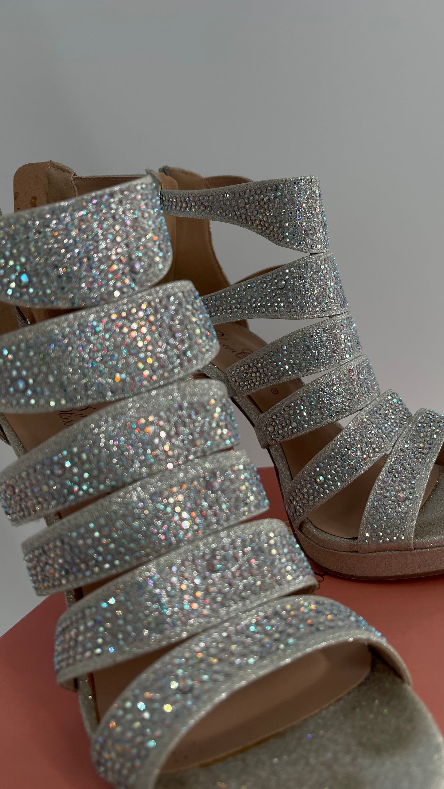 De Blossom Silver Glitter Platform Heels with Rhinestones (7)