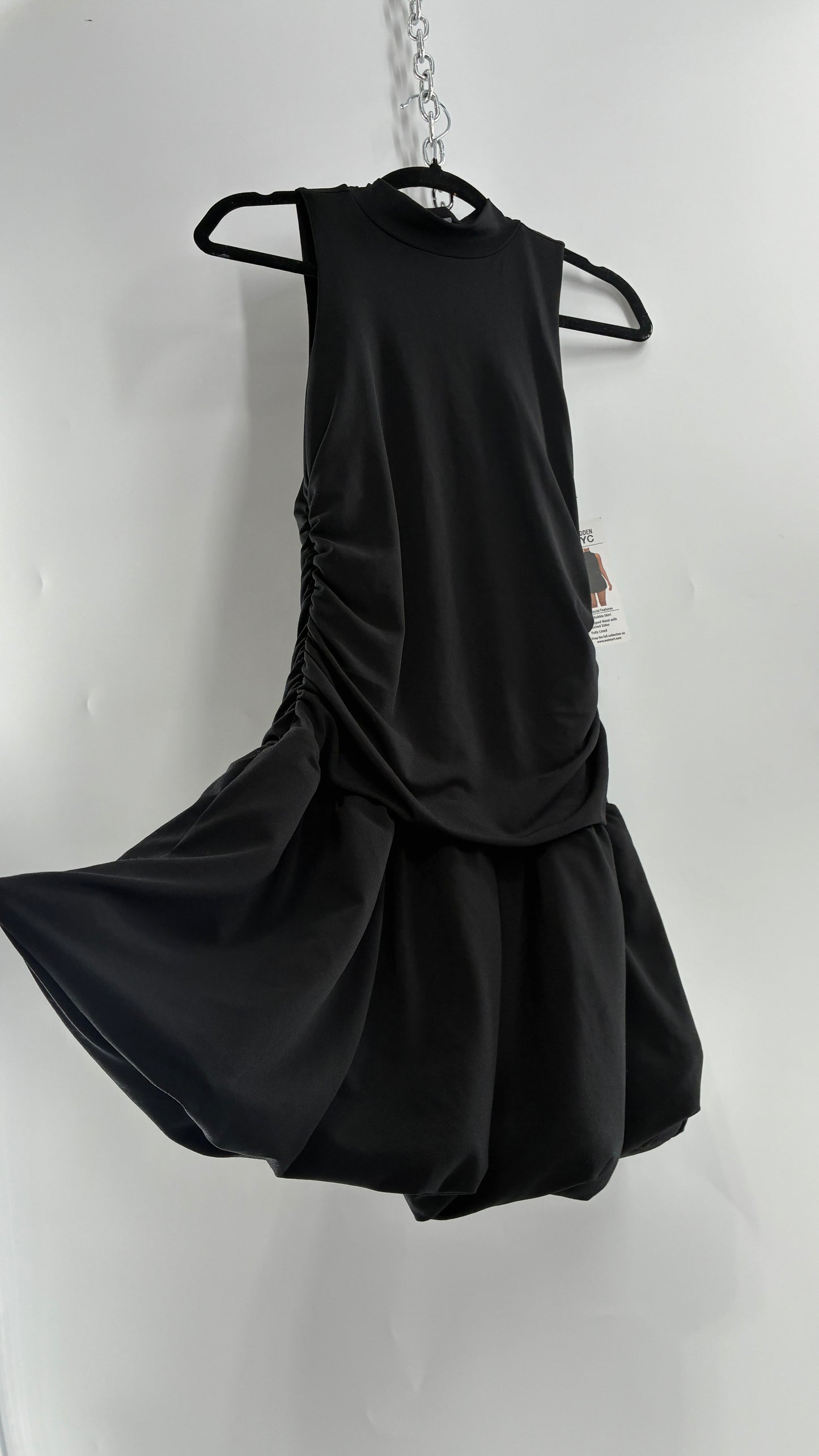MADDEN NYC Black High Neck, Drop Waist, Bubble Hem Mini Dress with Tags Attached (XS-S)