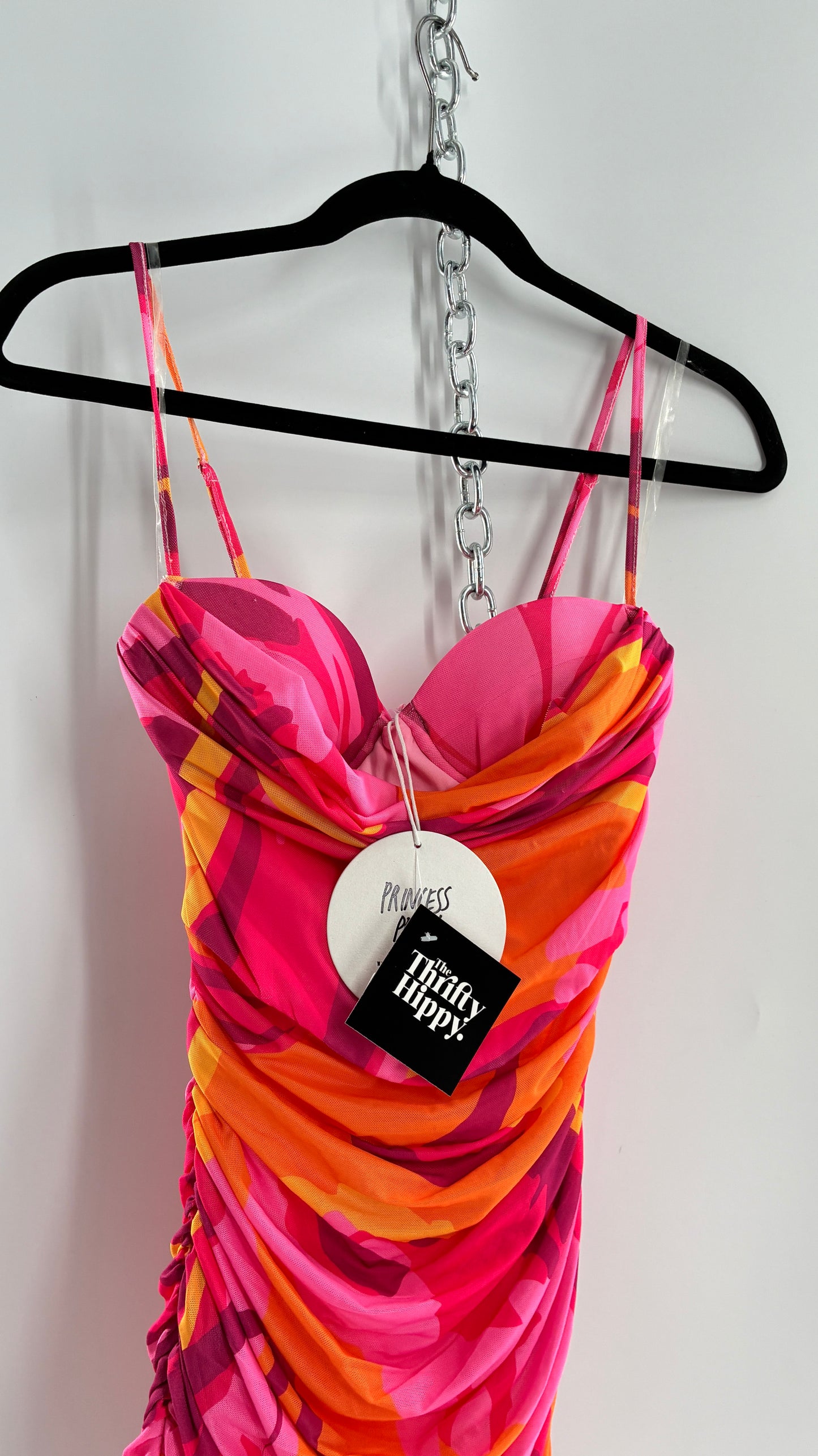 Princess Polly Sunset Ruched Mini Dress with Draped Bust, Underwire Exposed Bra, and Tags Attached (0)