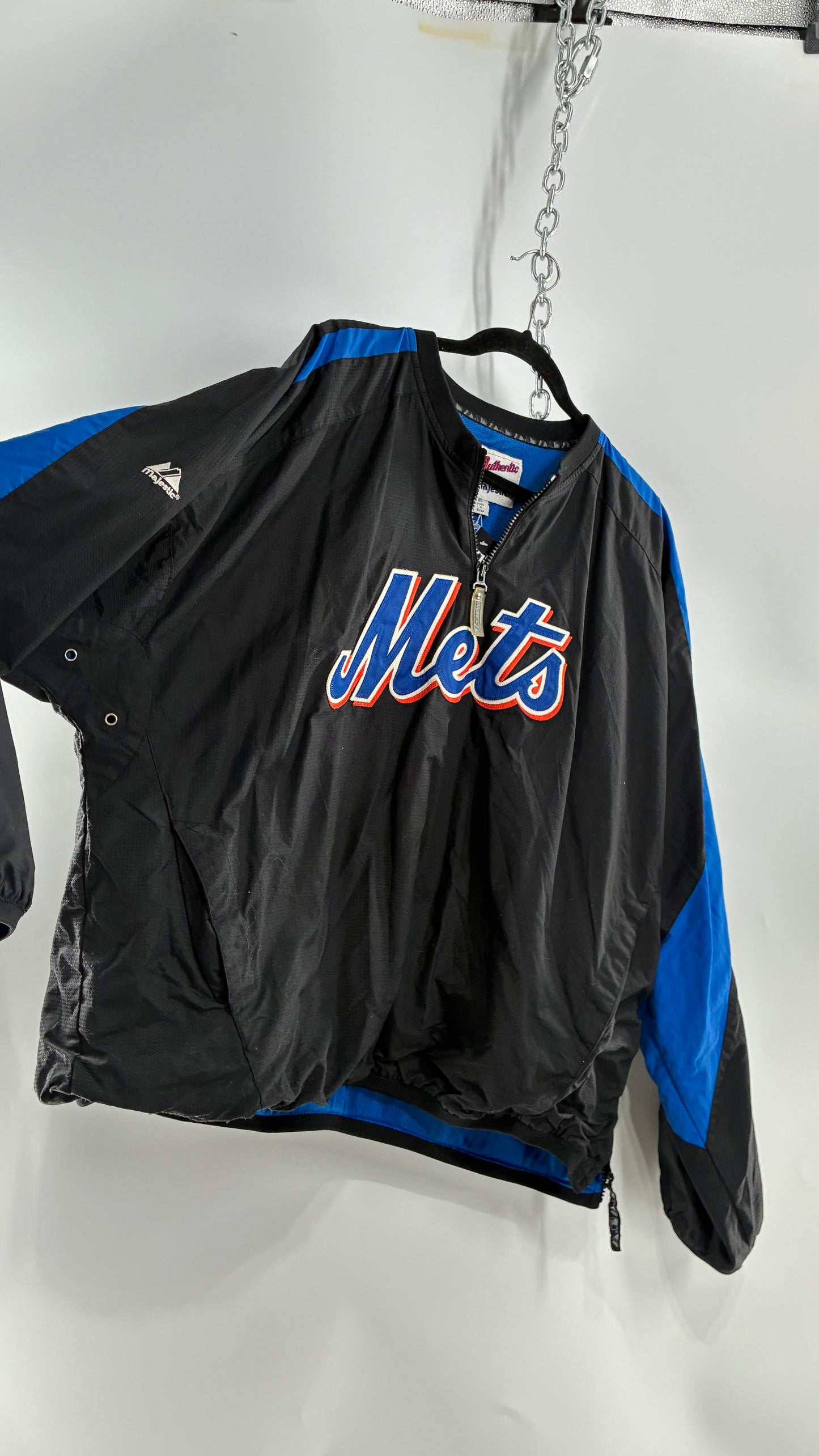 Vintage METS Men’s Windbreaker Sweater with Side Zippers and Pockets (XL)