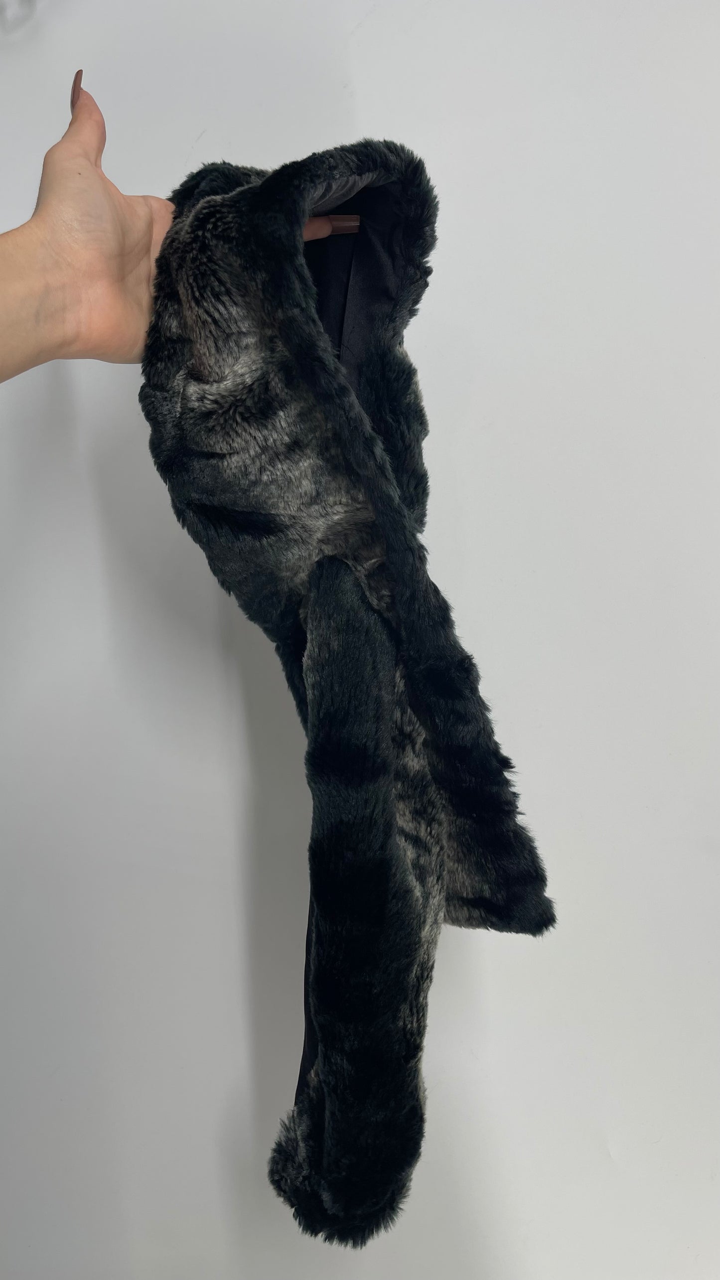 Vintage Black Grey Faux Fur Skinny Scarf