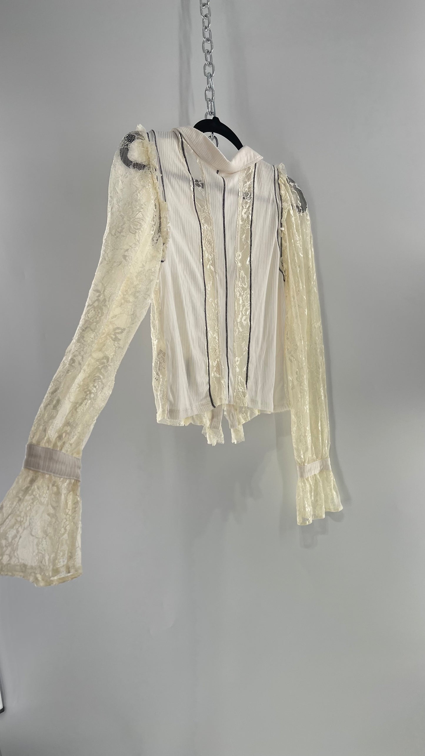 Free People White Lace/Ribbed BodyCon Button Up with Tags Attached (Large)
