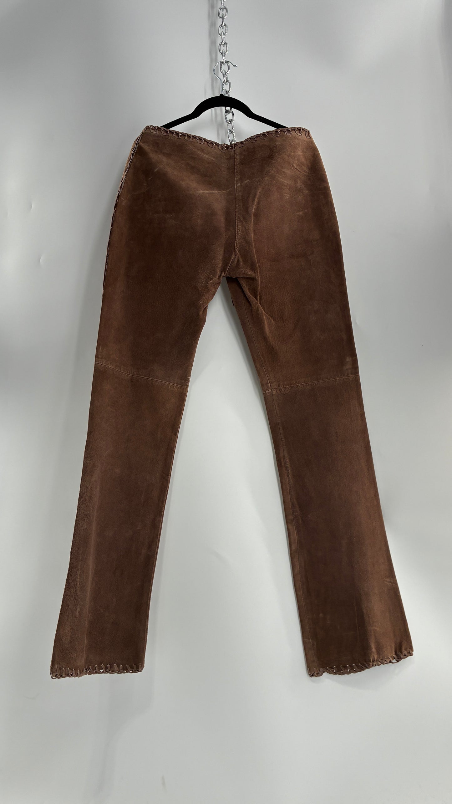 Vintage SWEET ROMEO Suede Leather Stitch Side, Braided Hem Pants (10)