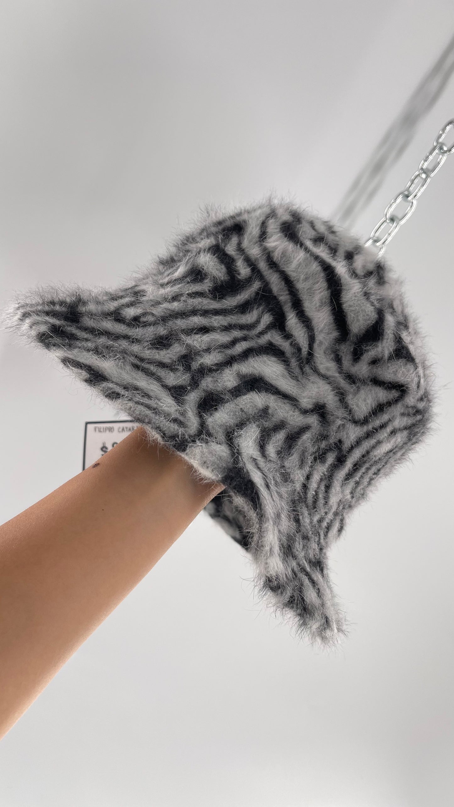 Vintage Designer Filippo Catarzi 80% Angora Zebra Printed Bucket Hat