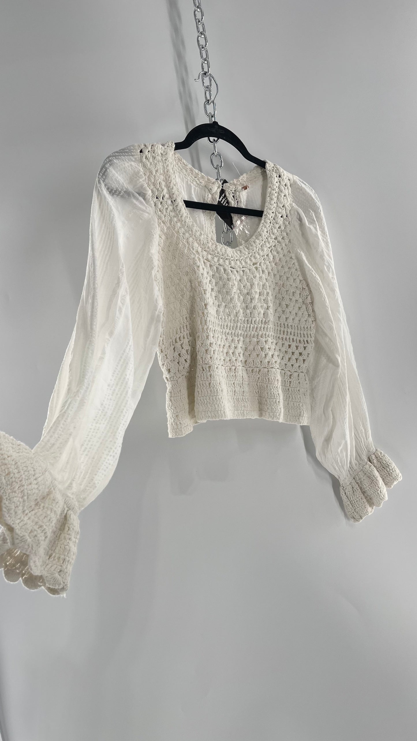 Free People White Crochet “Megan” Top (Large)