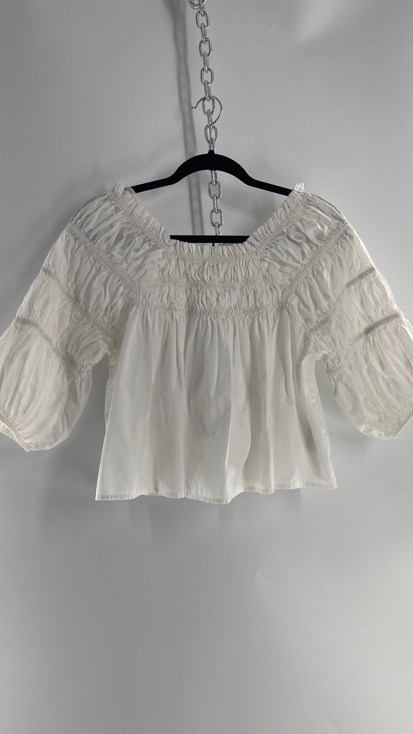 Free People White Smocked Blouse (XS)