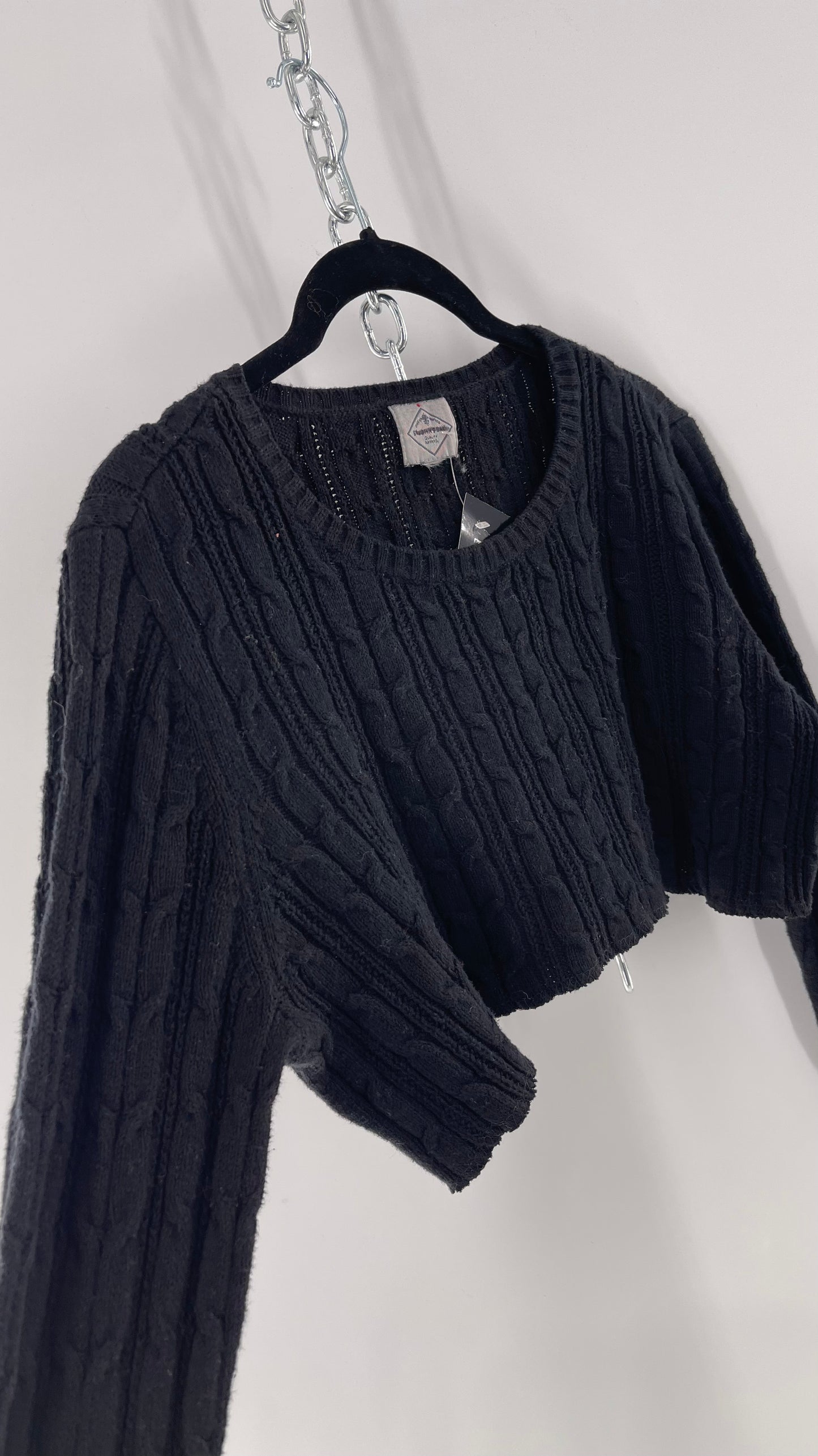 Urban Outfitters Reworked Cropped Cableknit Black Sweater (Medium)
