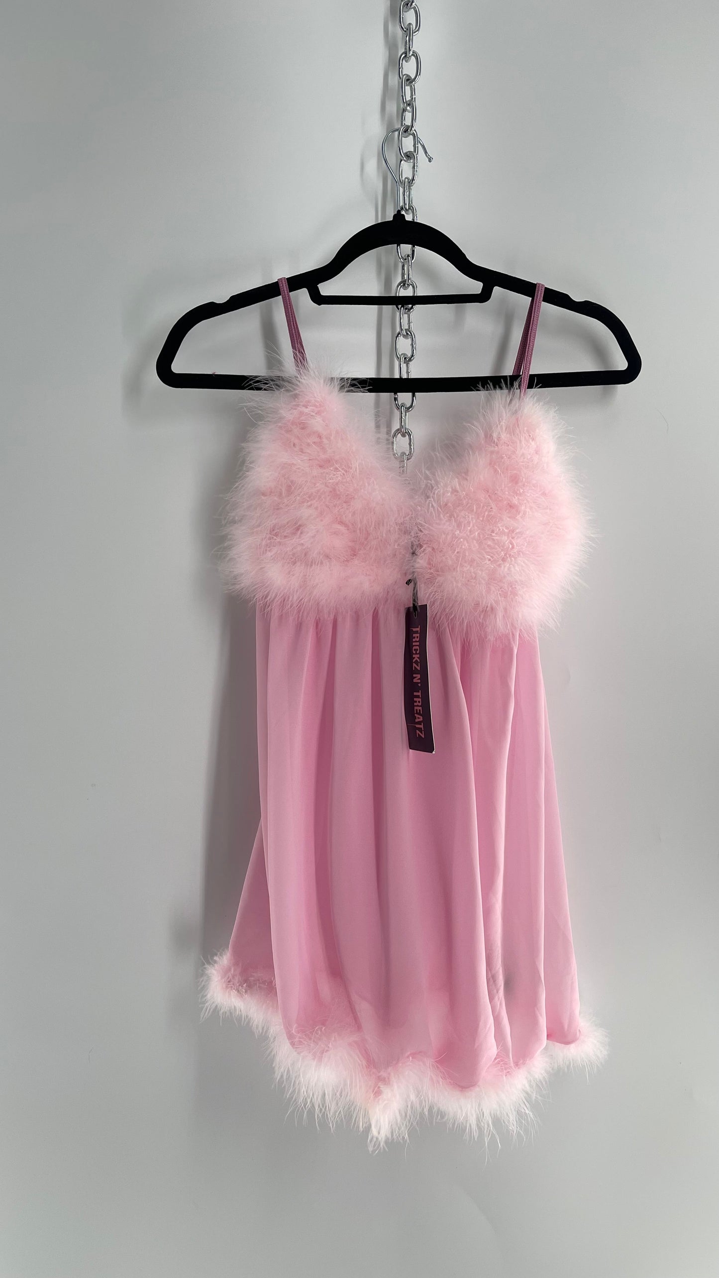 TRICKZ N TREATZ Pink Ostrich Feather Babydoll Slip (Medium)
