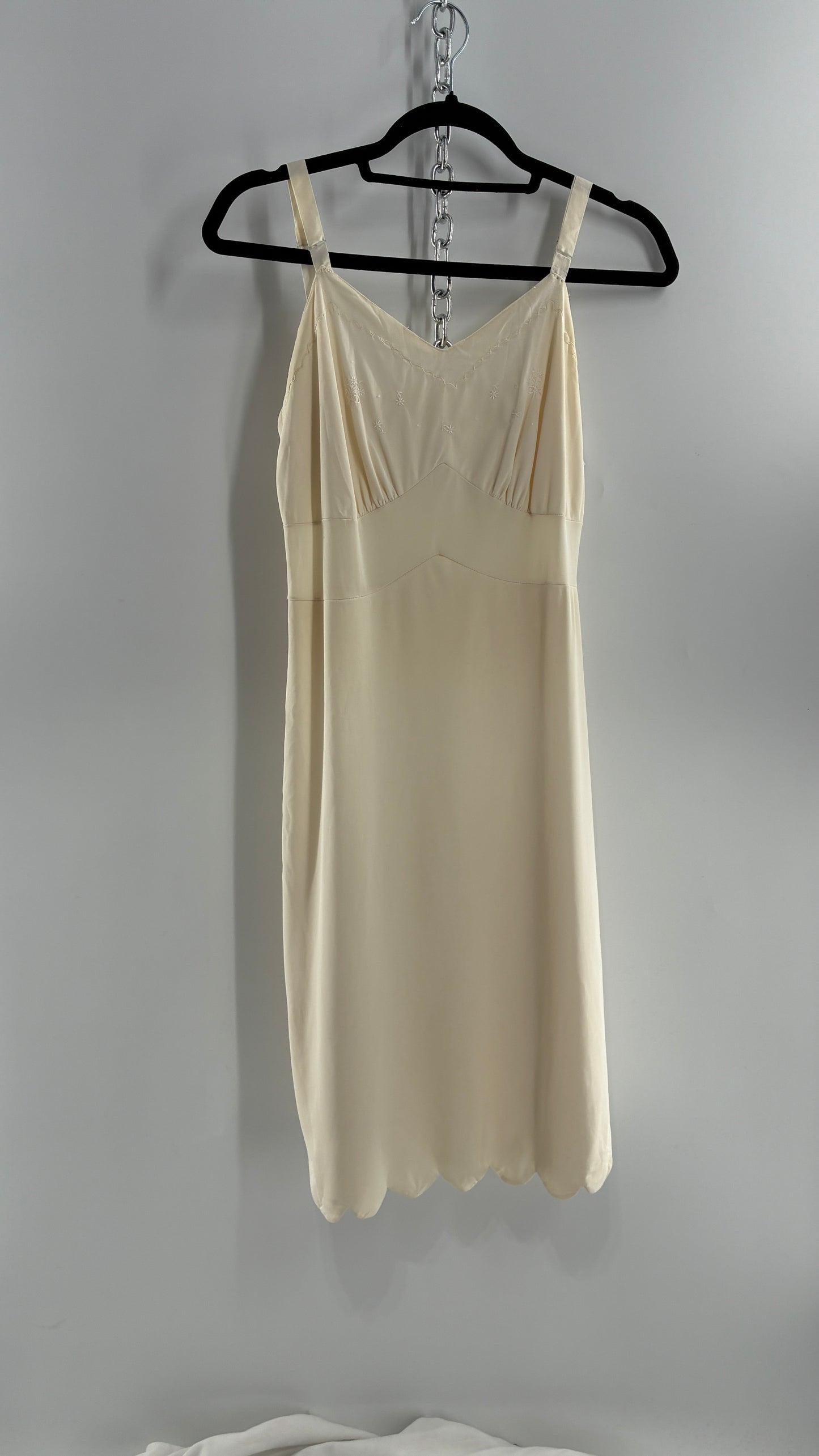 Vintage Slip Dress with Pleated, Embroidered Bust (No Size or Label)