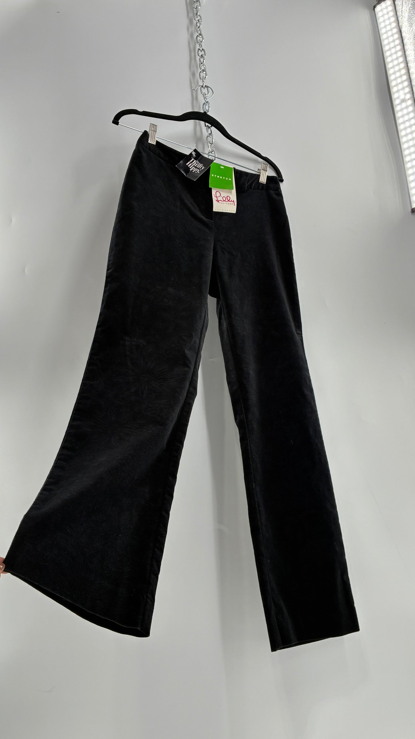 Deadstock Vintage 2000s Lilly Pulitzer Black Velvet Embossed Floral, Side Closure Pants (4)