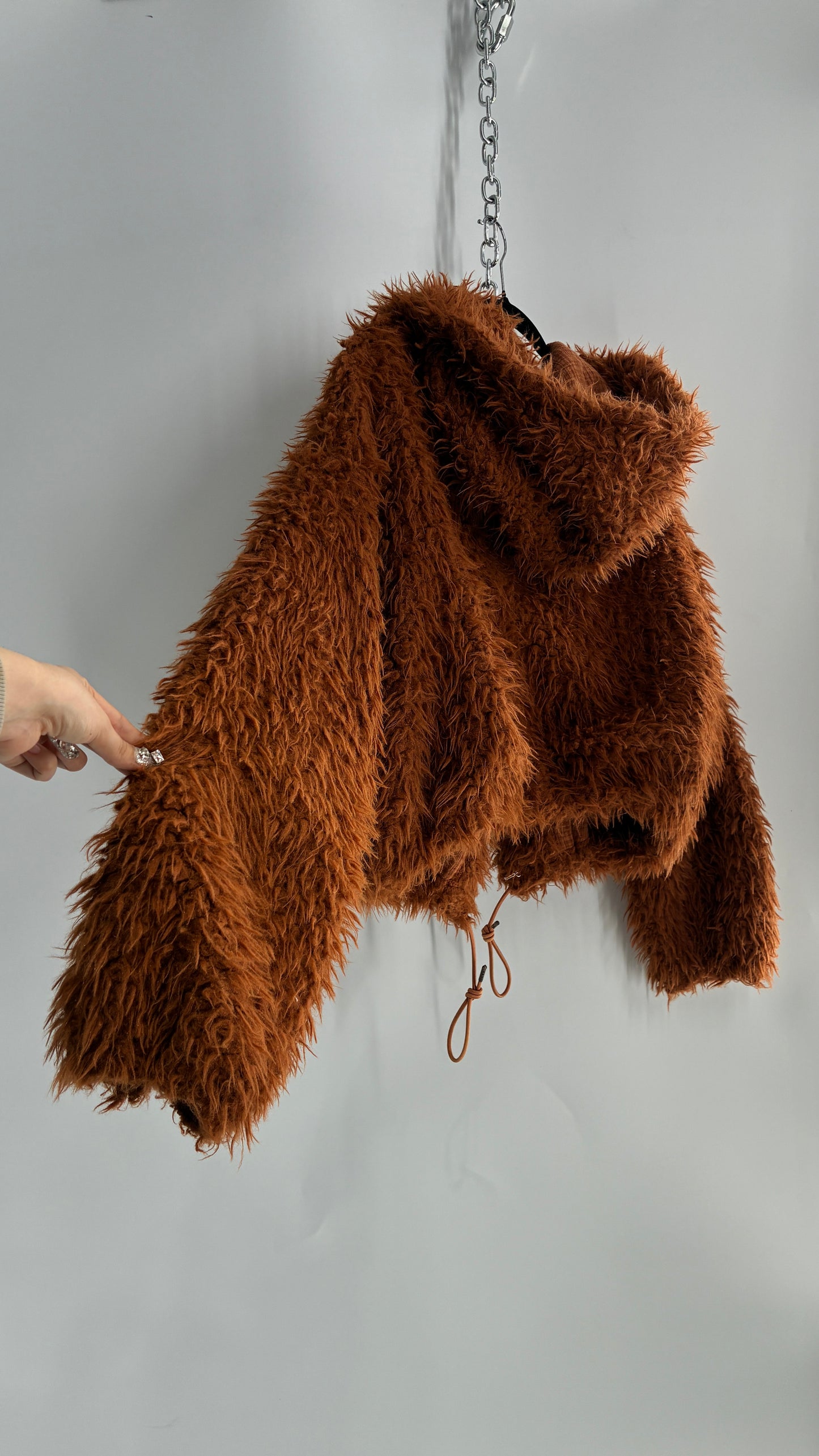 Free People Shaggy Hooded Bomber Style Jacket (Large)