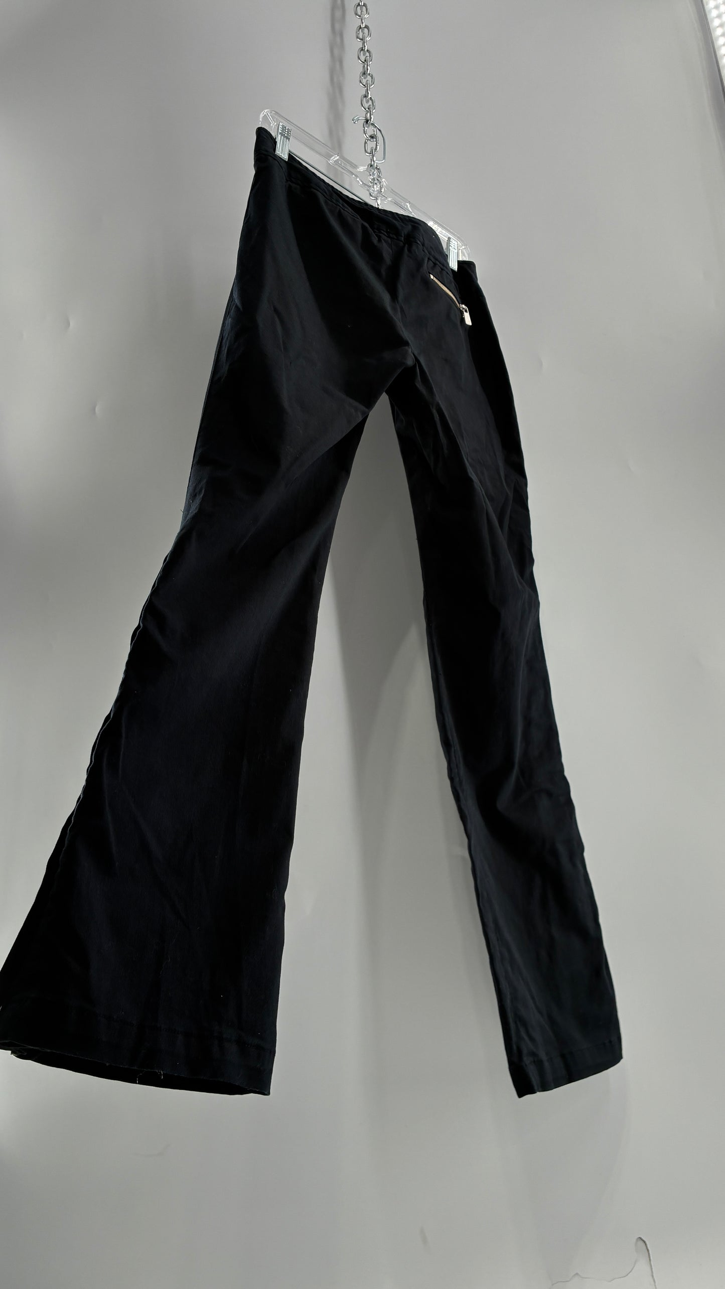 Vintage MICHAEL KORS Black Button Leg Kick Flare Low Rise Pants with Zipper Details and Side Closure (6)